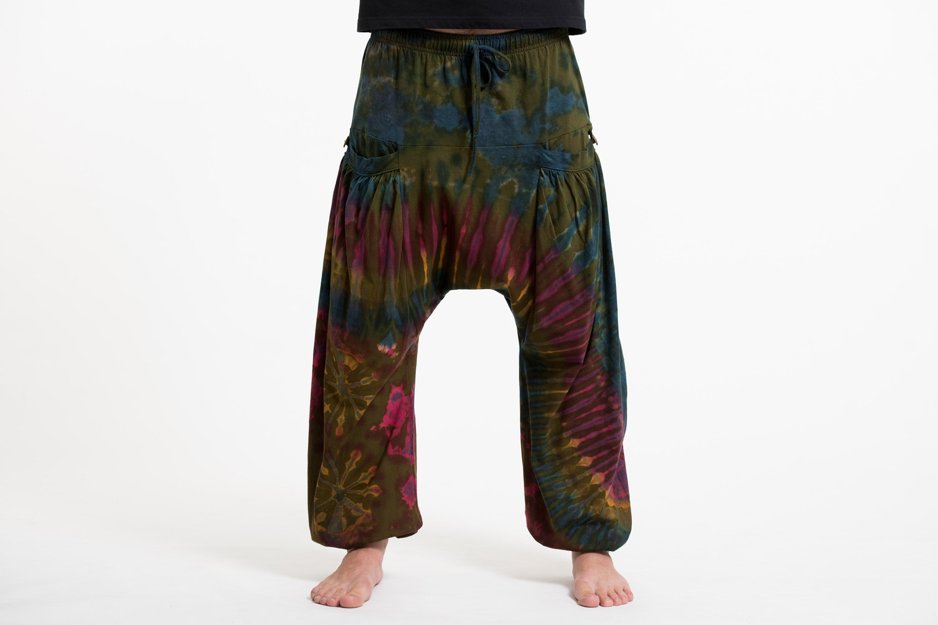 Tie Dye Cotton Men Harem Pants in Olive Blue