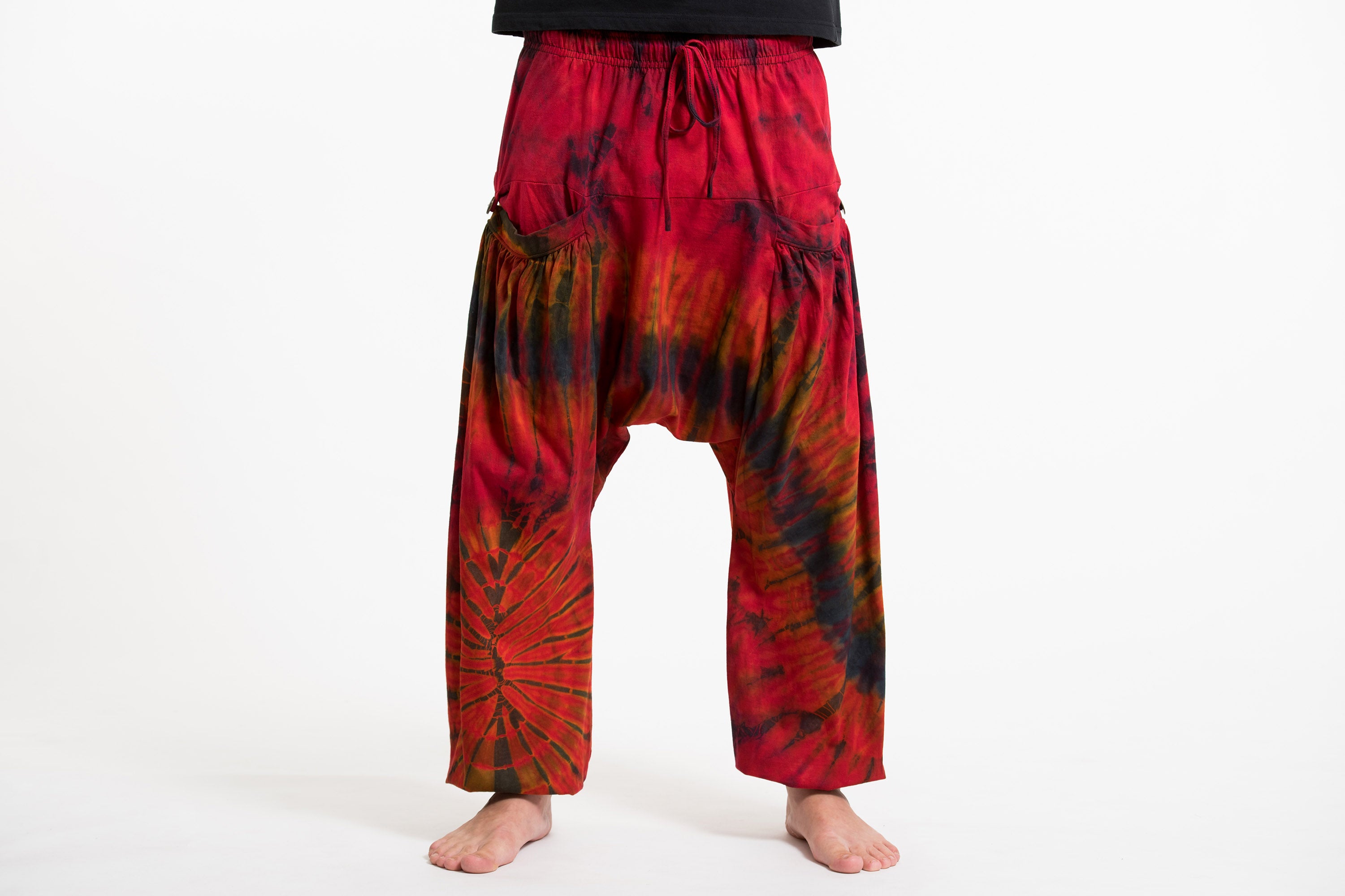 Tie Dye Cotton Men Harem Pants in Red