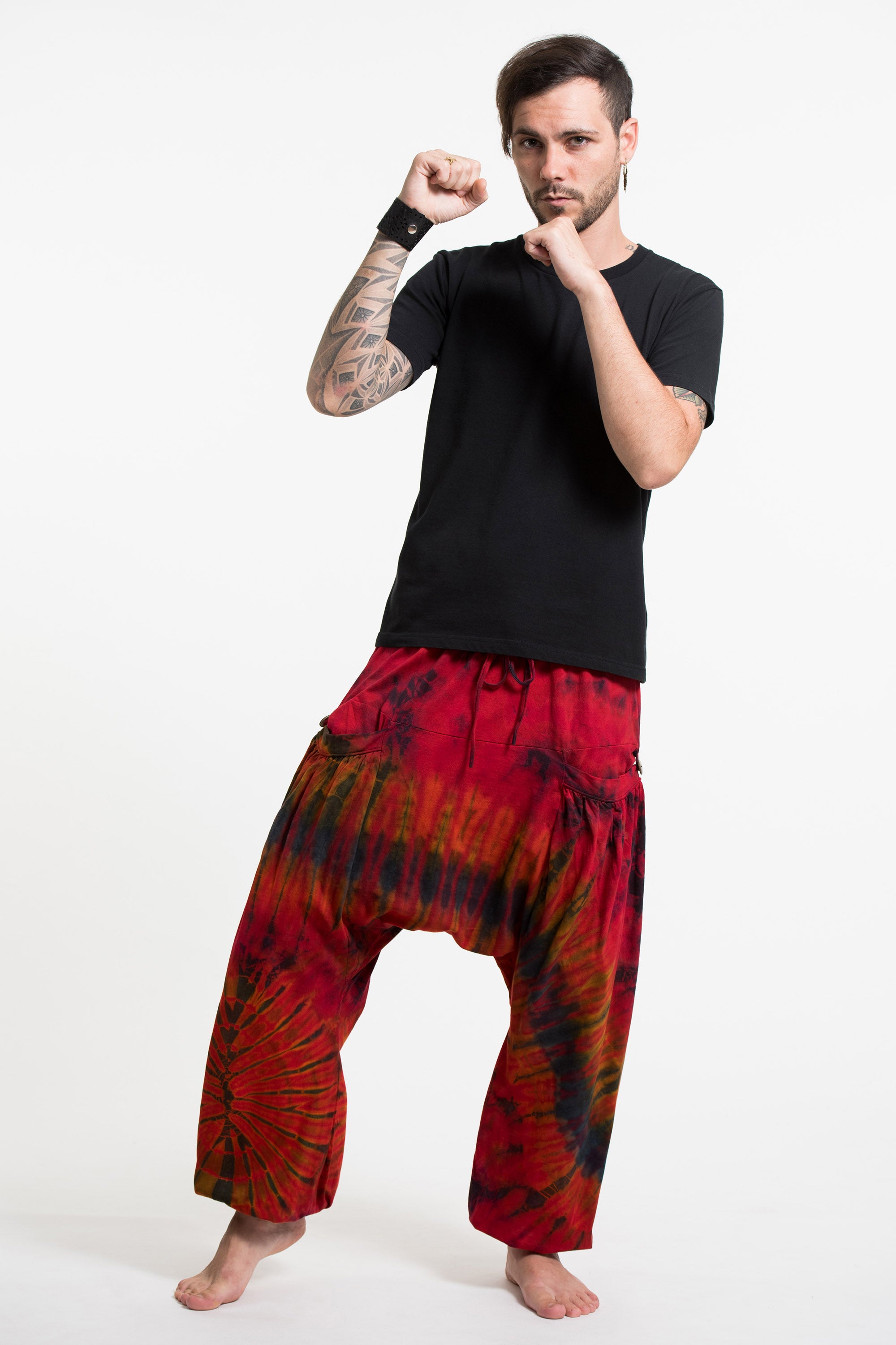 Tie Dye Cotton Men Harem Pants in Red