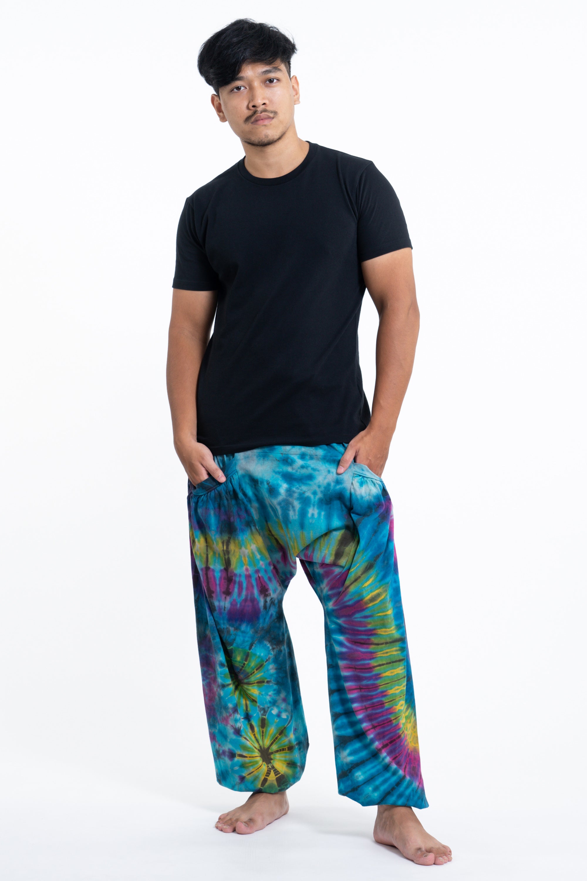 Tie Dye Cotton Men Harem Pants in Sky Blue