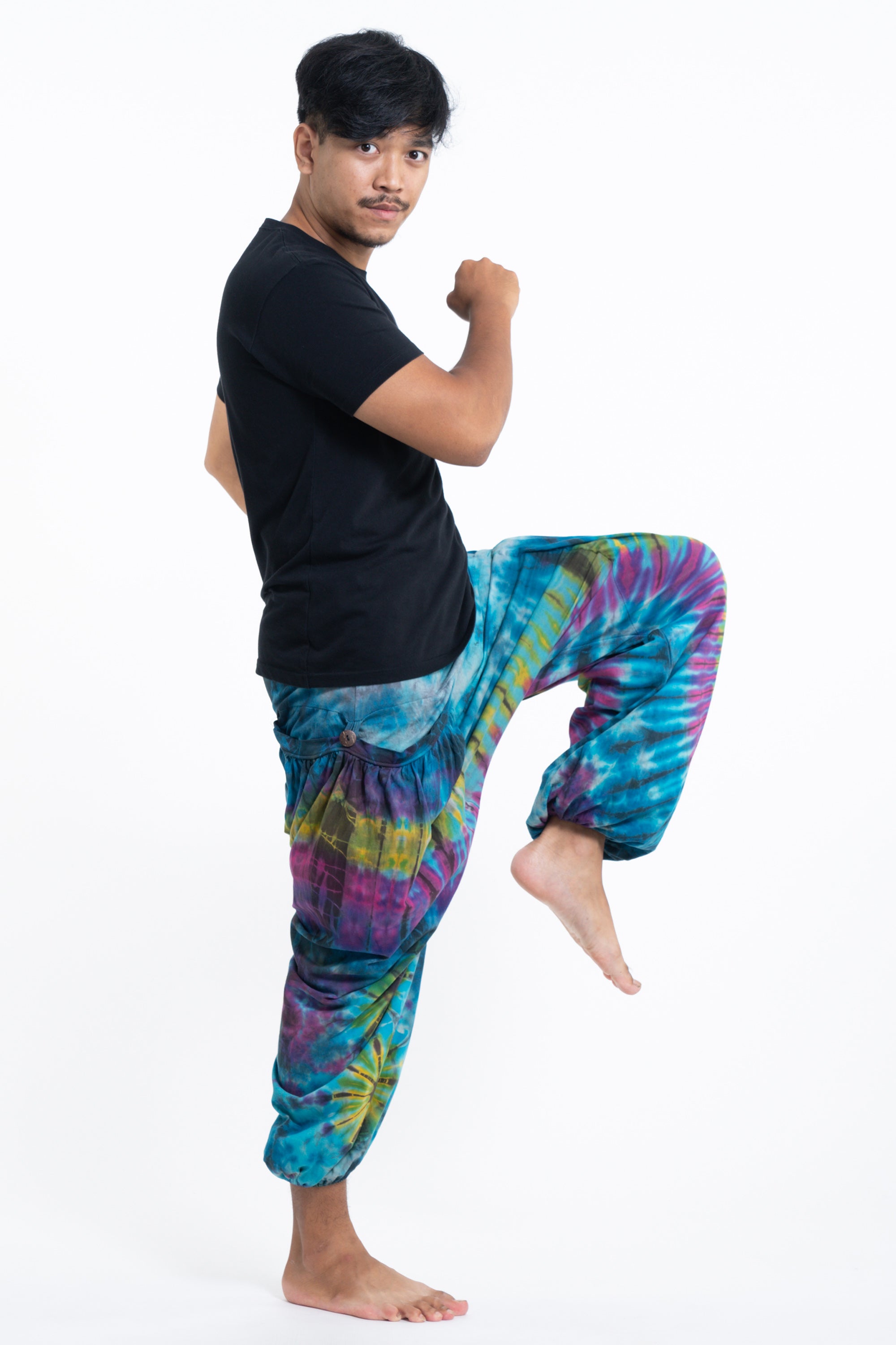 Tie Dye Cotton Men Harem Pants in Sky Blue