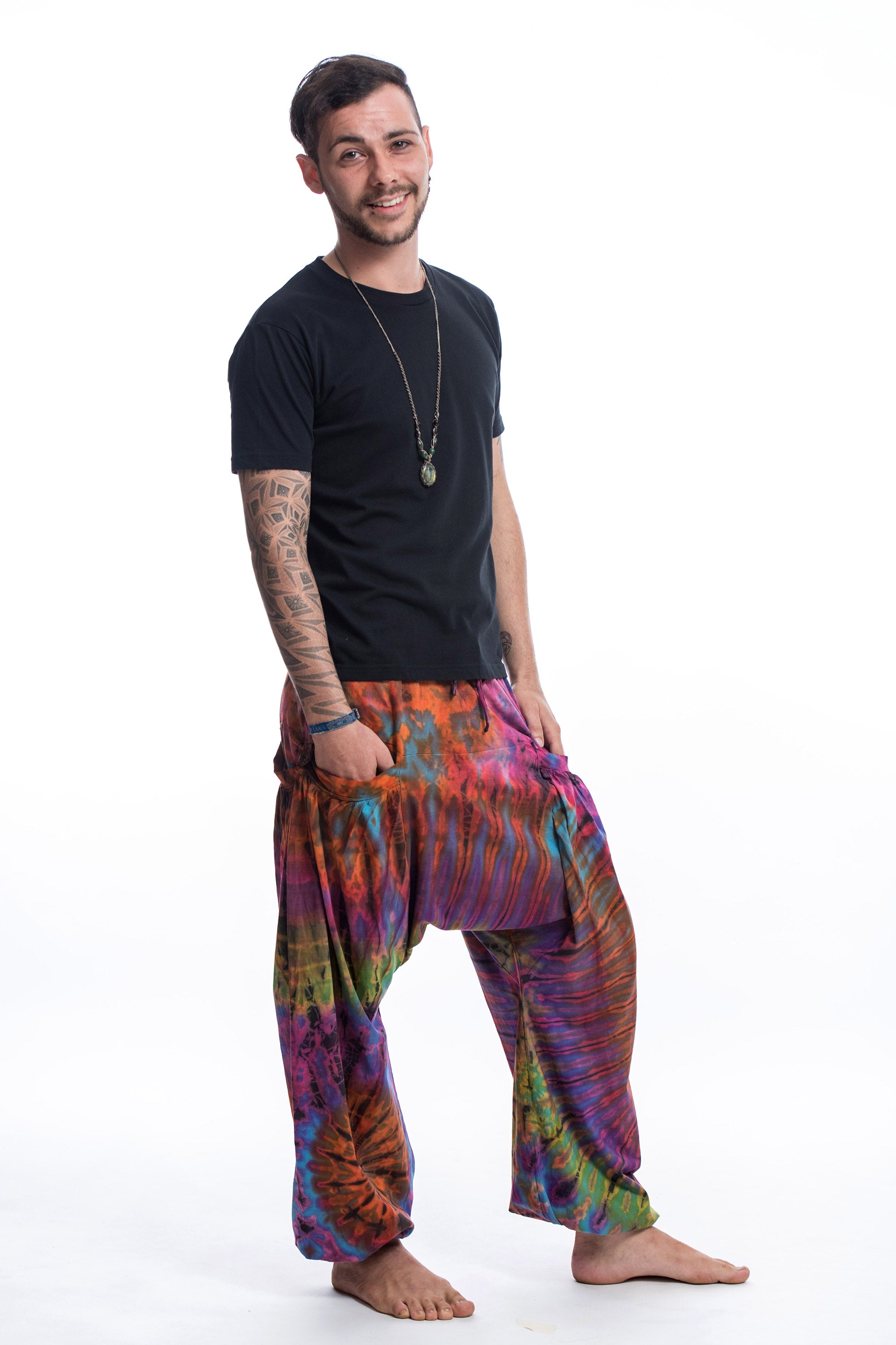 Tie Dye Cotton Men Harem Pants in Sugar Rainbow