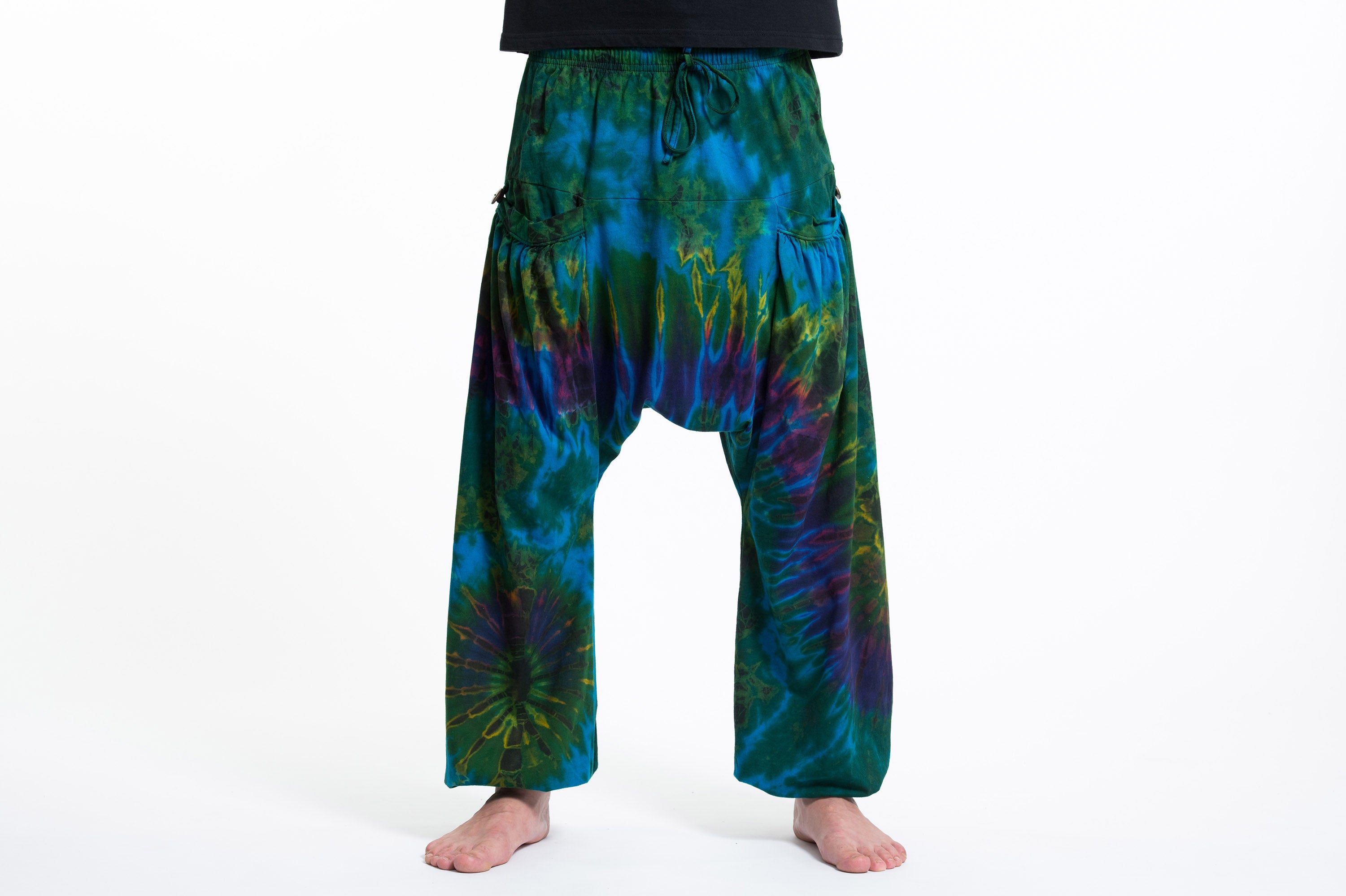 Tie Dye Cotton Men Harem Pants in Turquoise