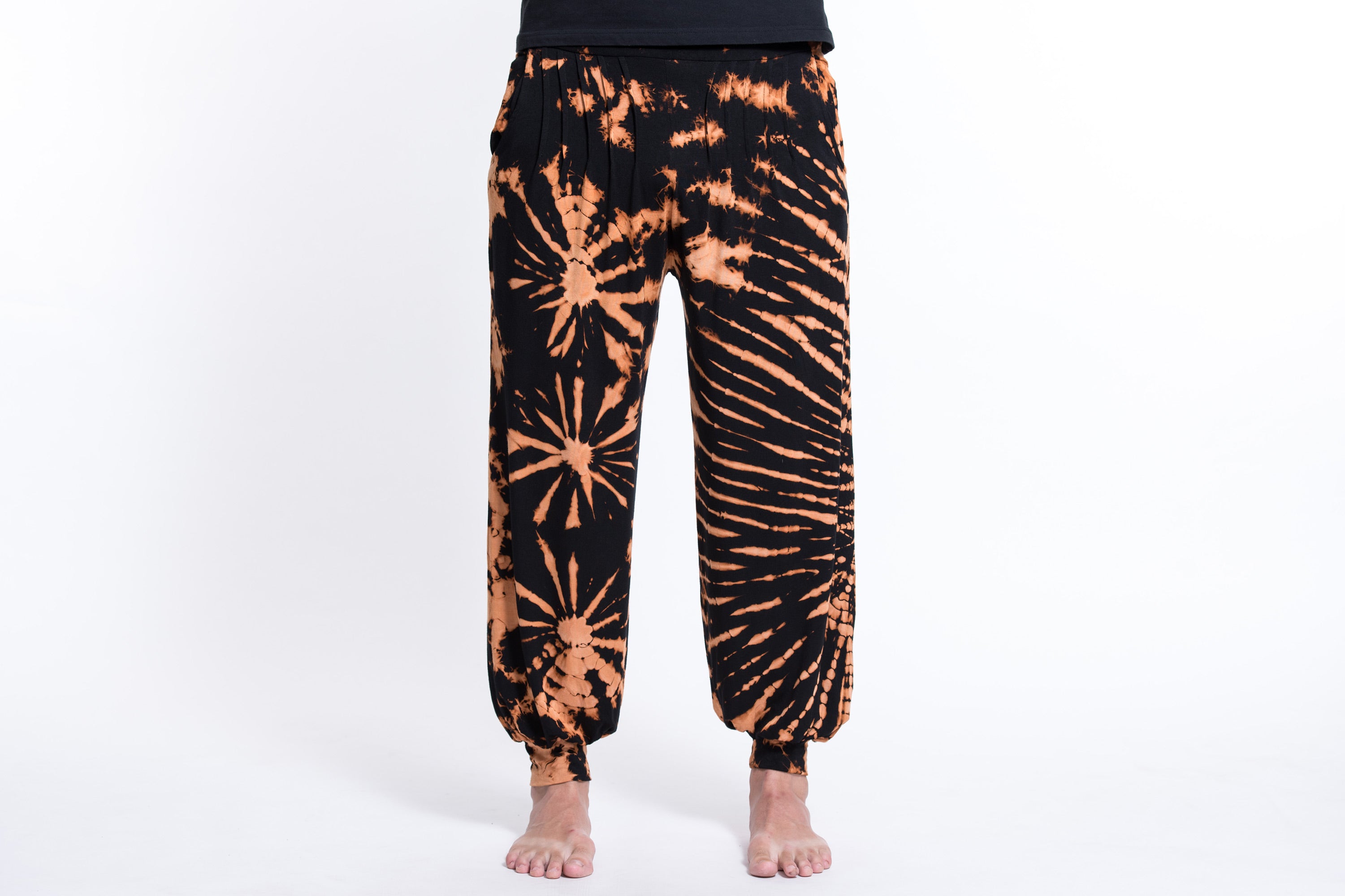 Soft Flex Mens Tie Dye Harem Pants in Black Orange