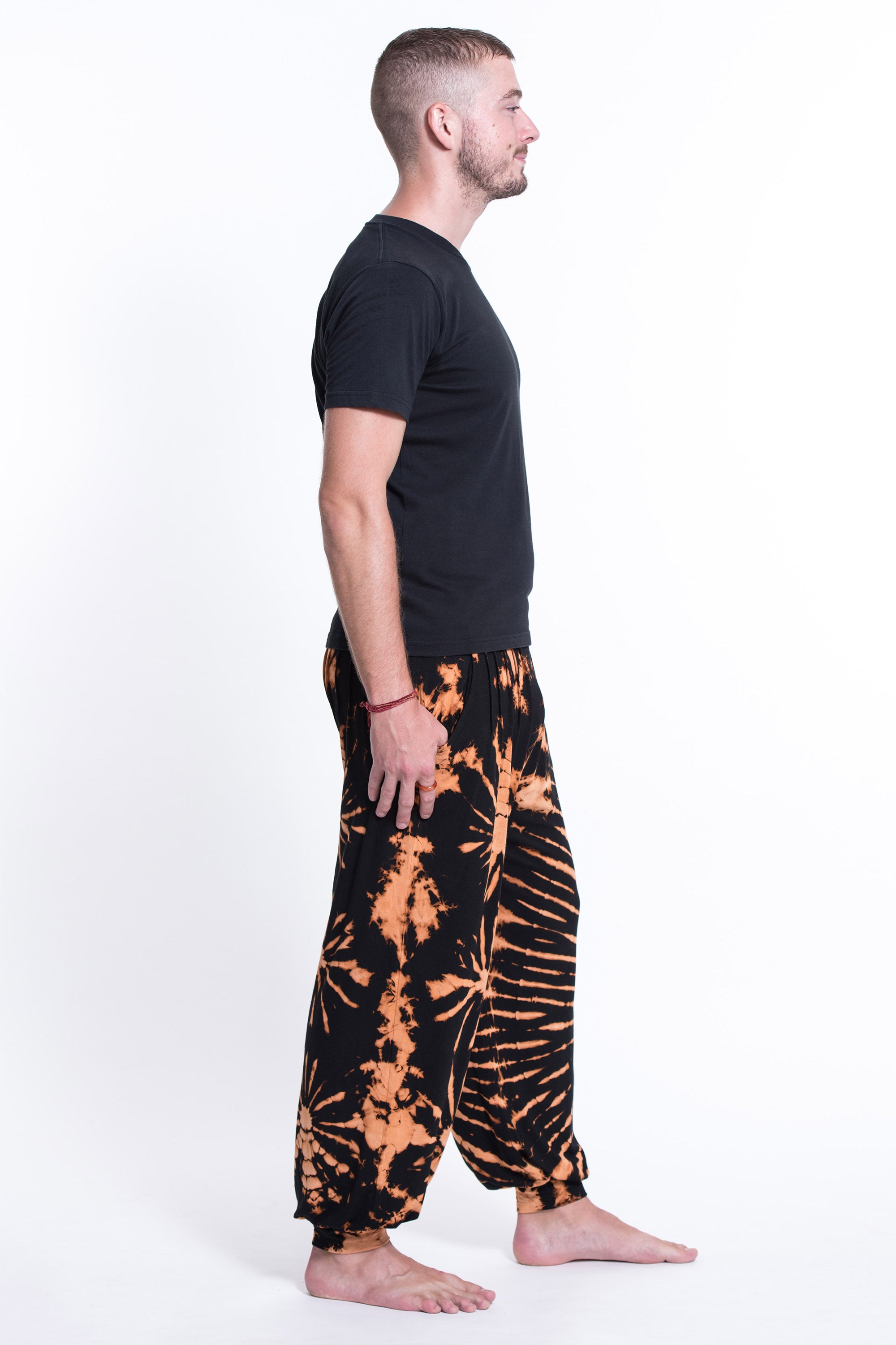Soft Flex Mens Tie Dye Harem Pants in Black Orange