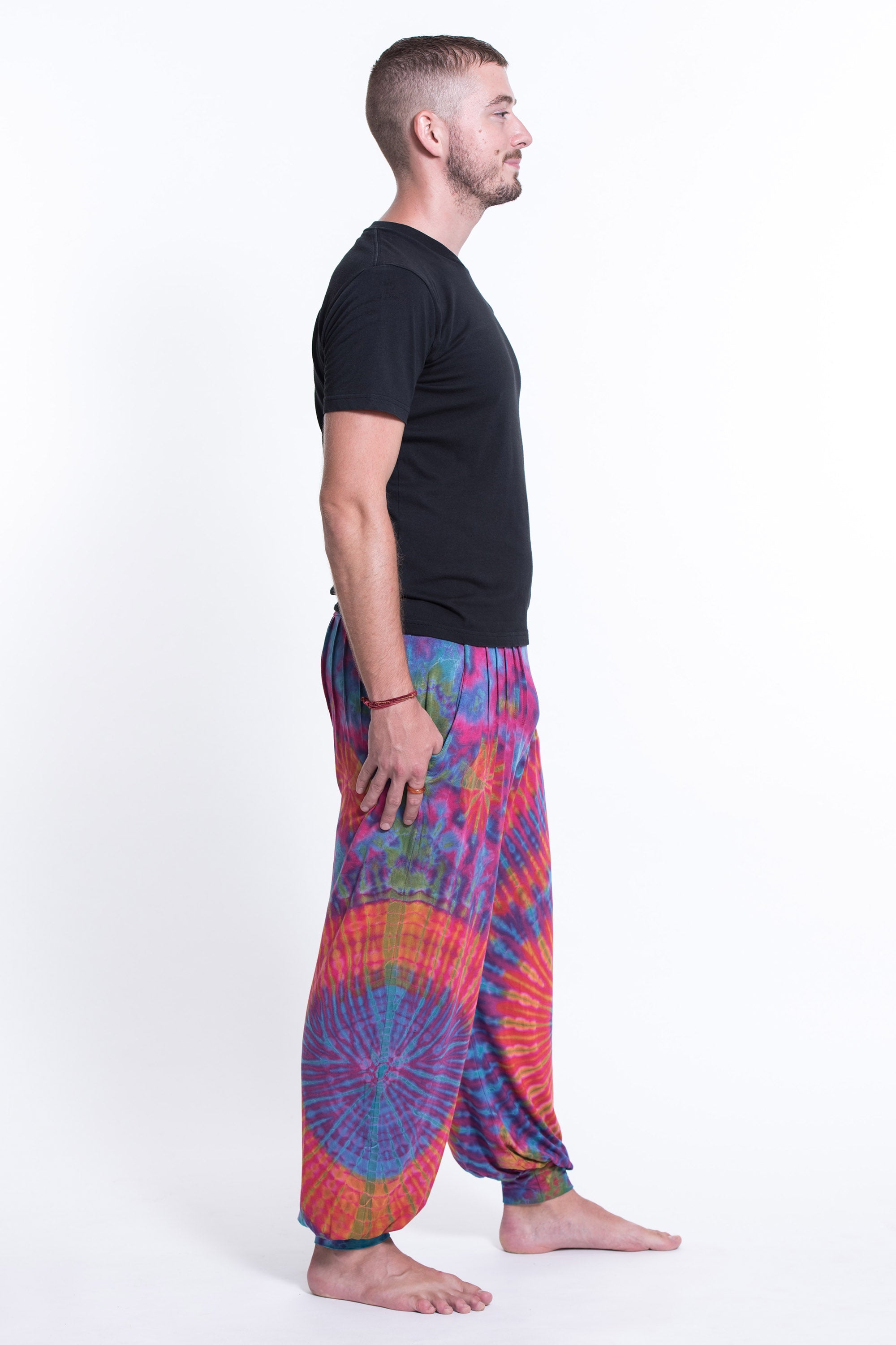 Soft Flex Mens Tie Dye Harem Pants in Pink