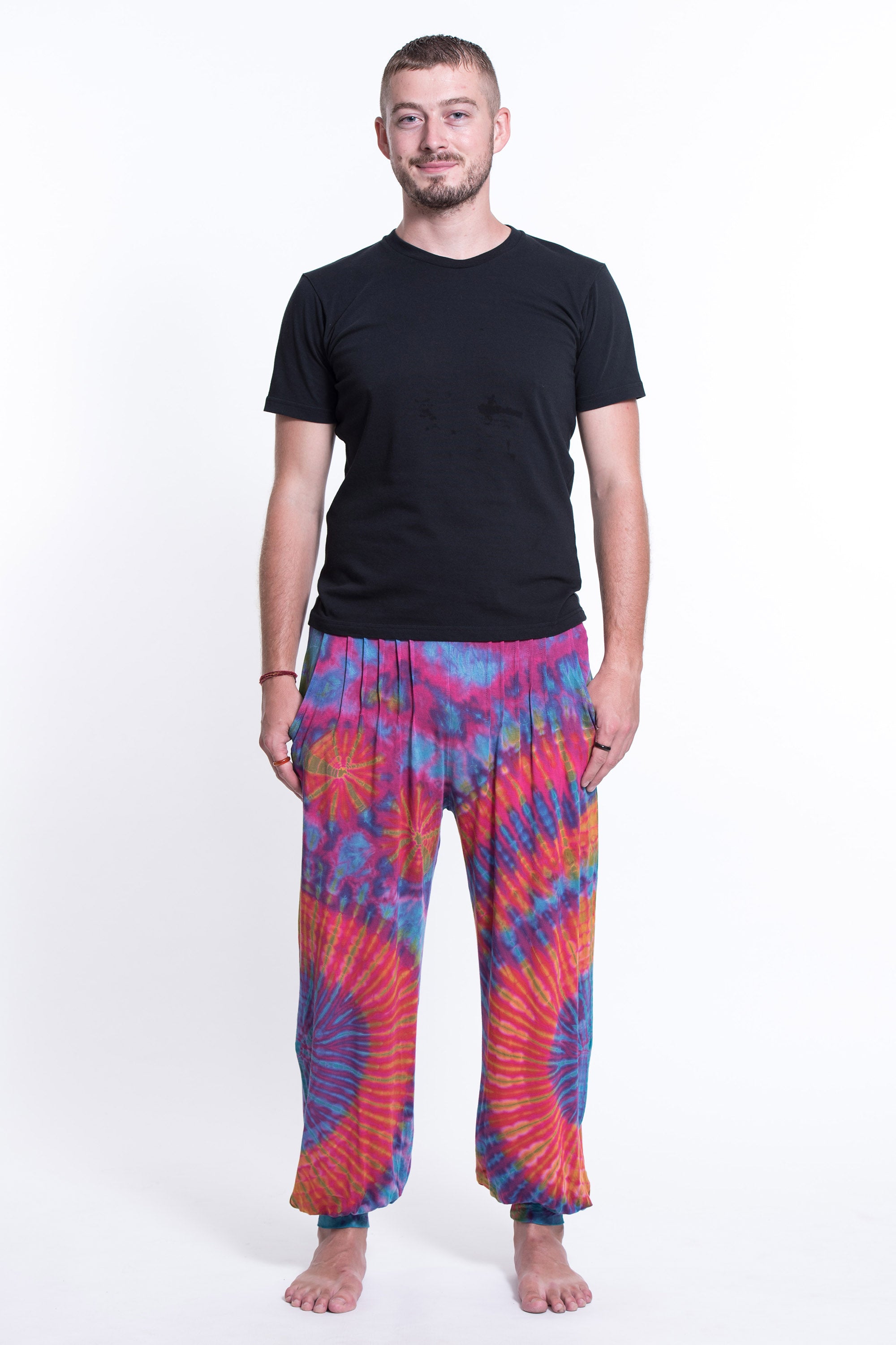 Soft Flex Mens Tie Dye Harem Pants in Pink