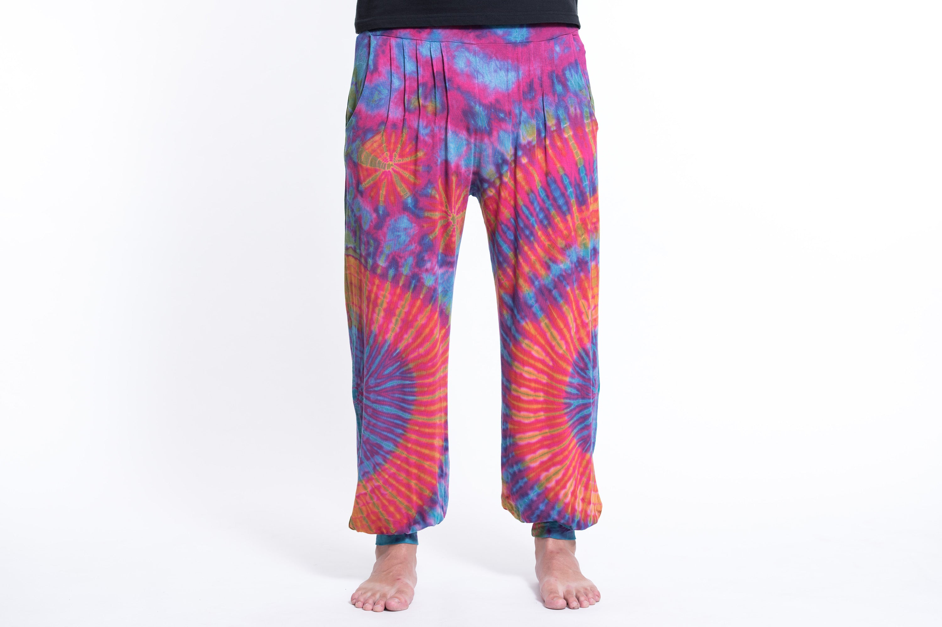 Soft Flex Mens Tie Dye Harem Pants in Pink