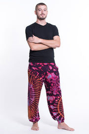 Soft Flex Mens Tie Dye Harem Pants in Purple Pink