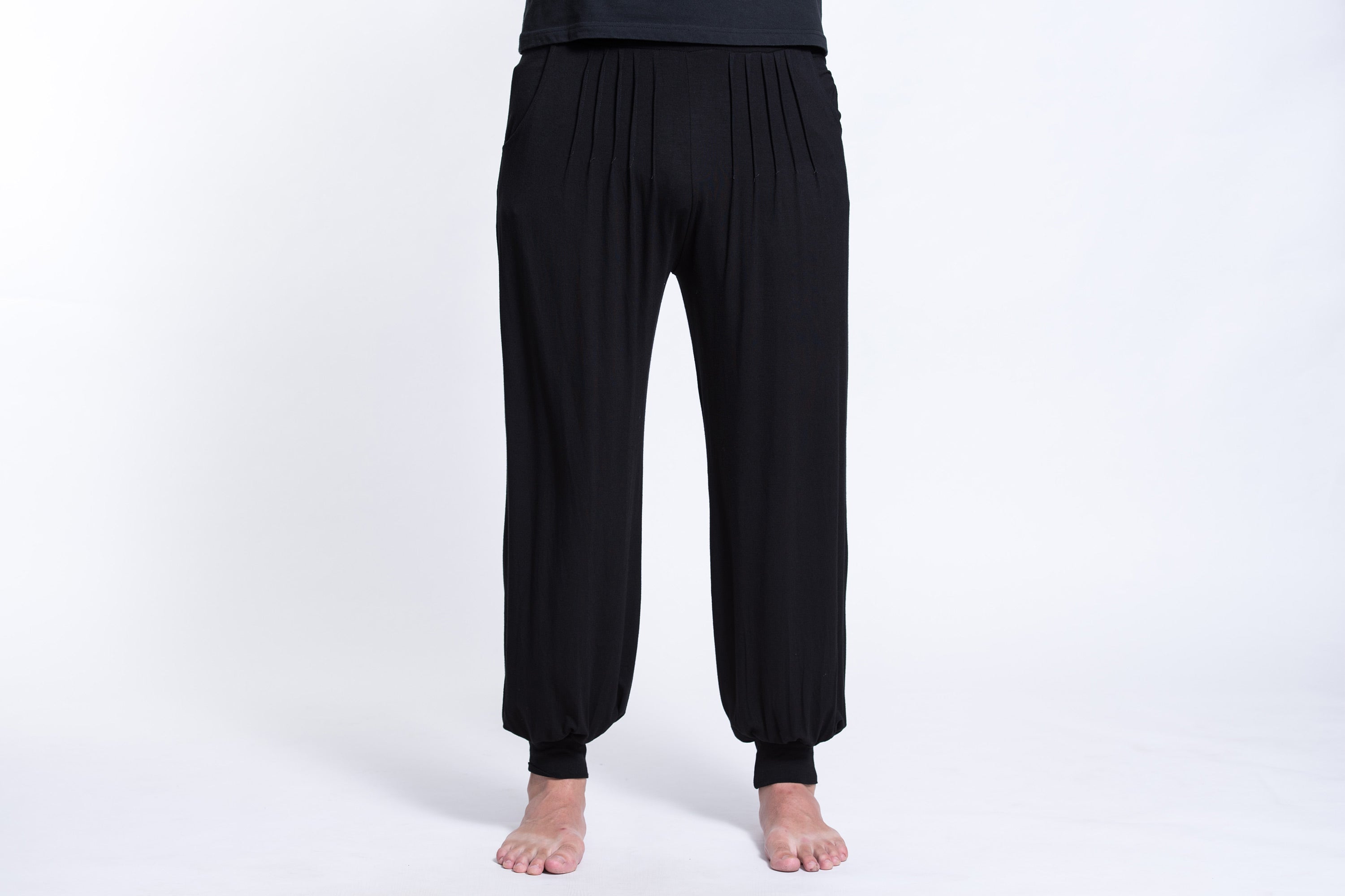 Soft Flex Mens Harem Pants in Solid Black