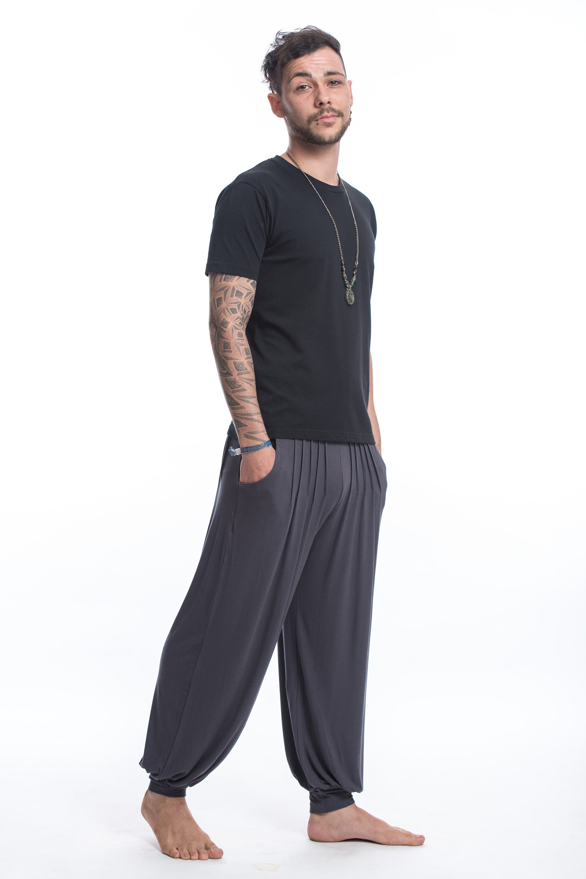 Soft Flex Mens Harem Pants in Solid Gray