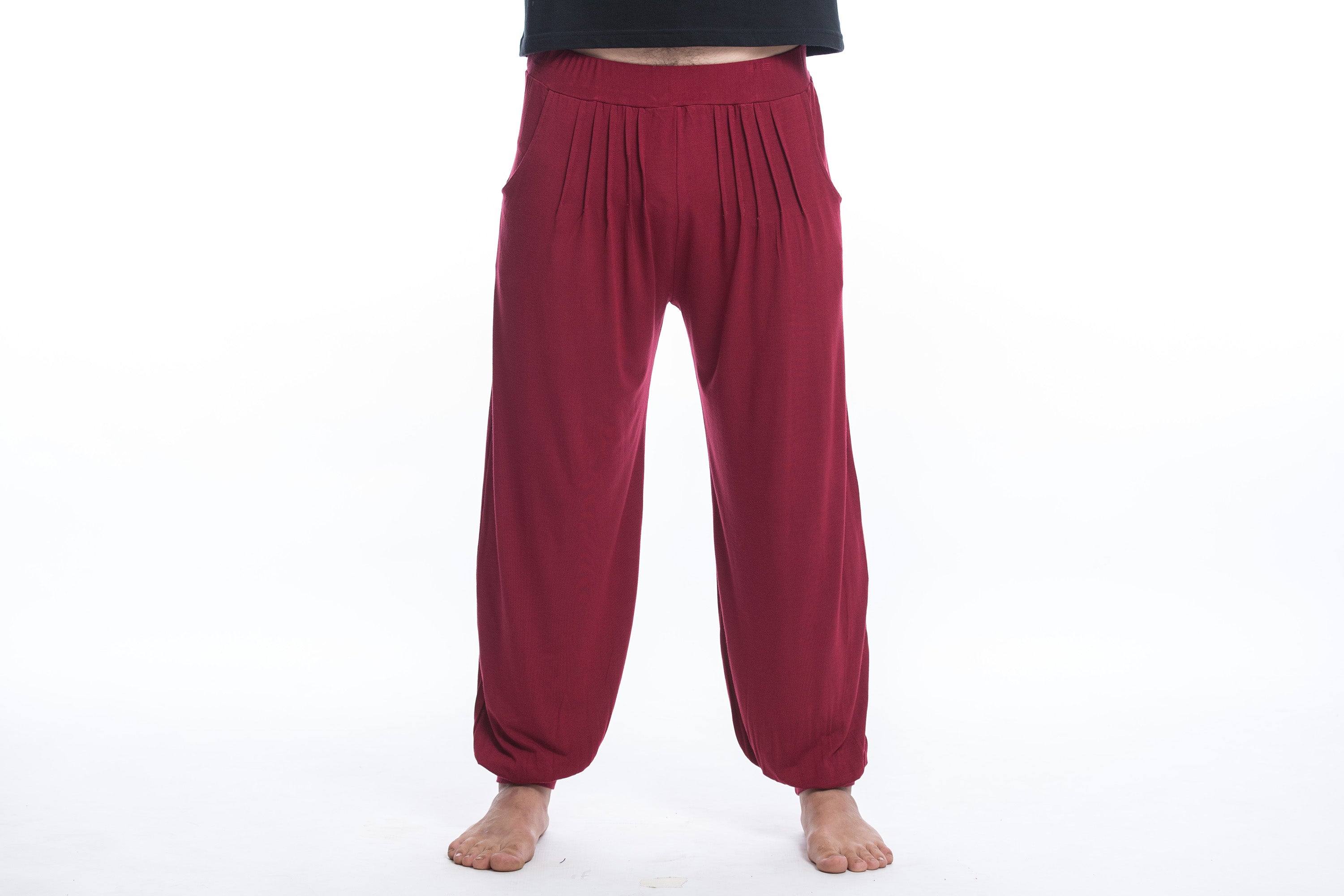 Soft Flex Mens Harem Pants in Solid Red