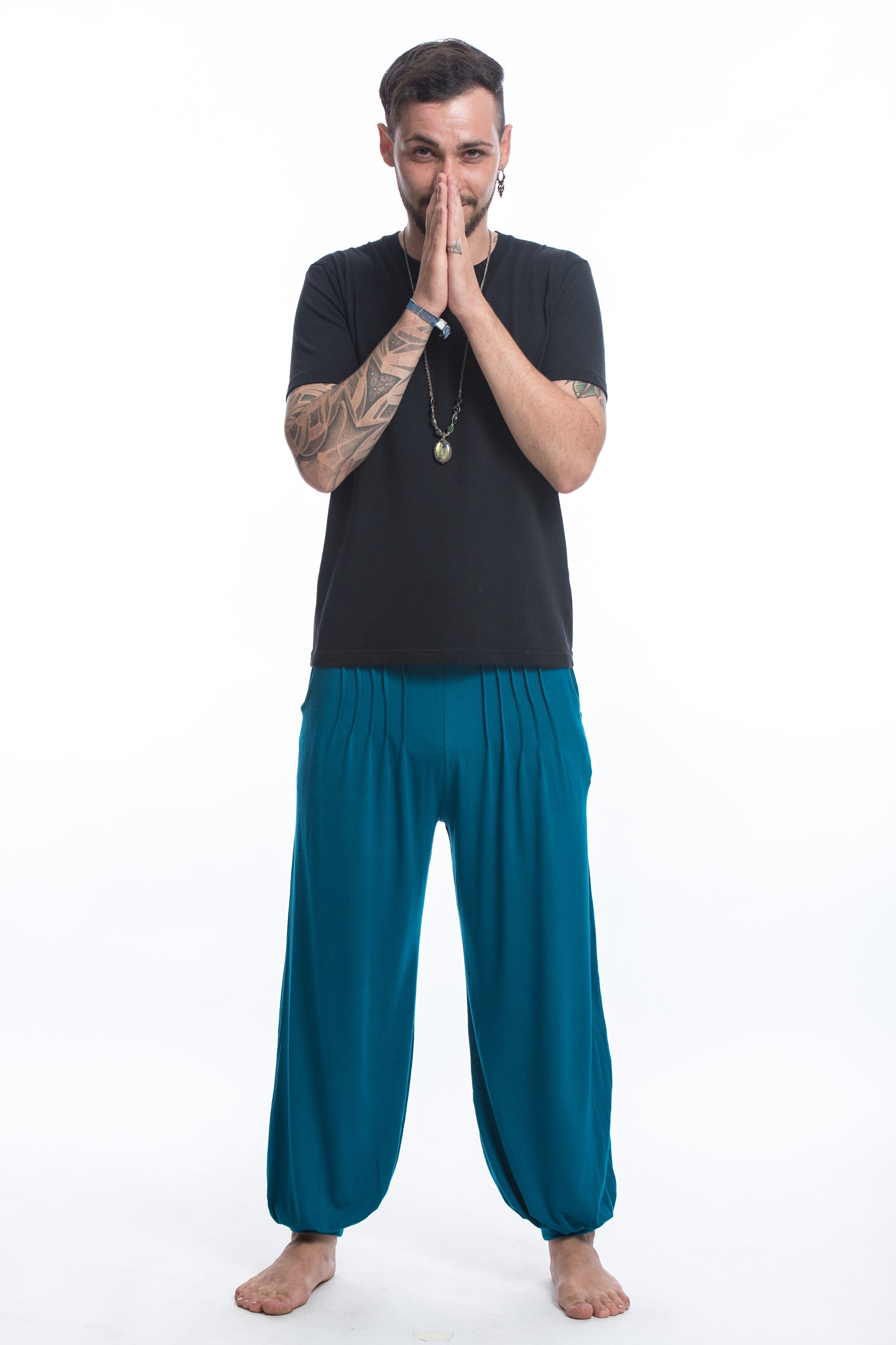 Soft Flex Mens Harem Pants in Solid Blue