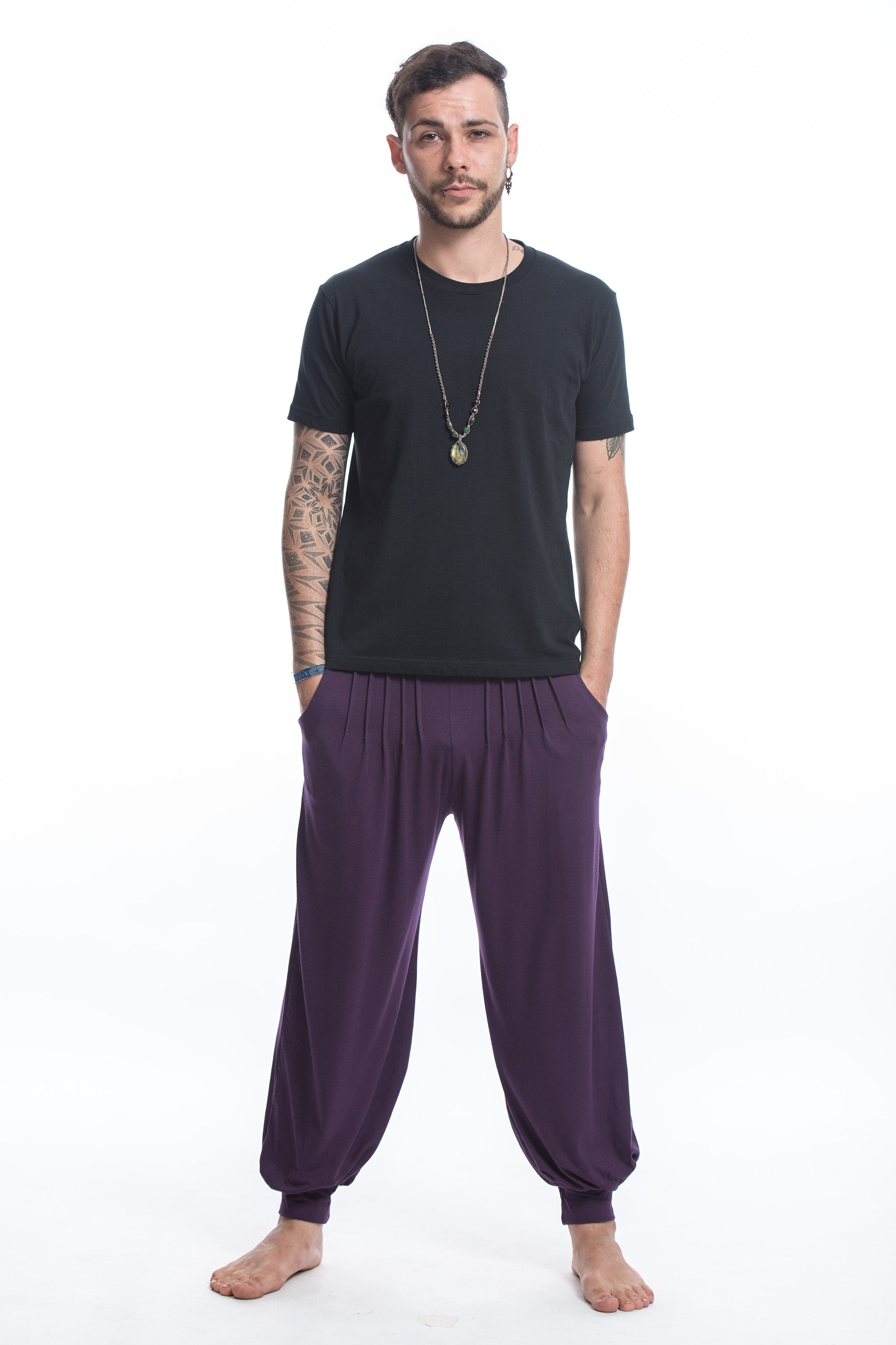 Soft Flex Mens Harem Pants in Solid Purple