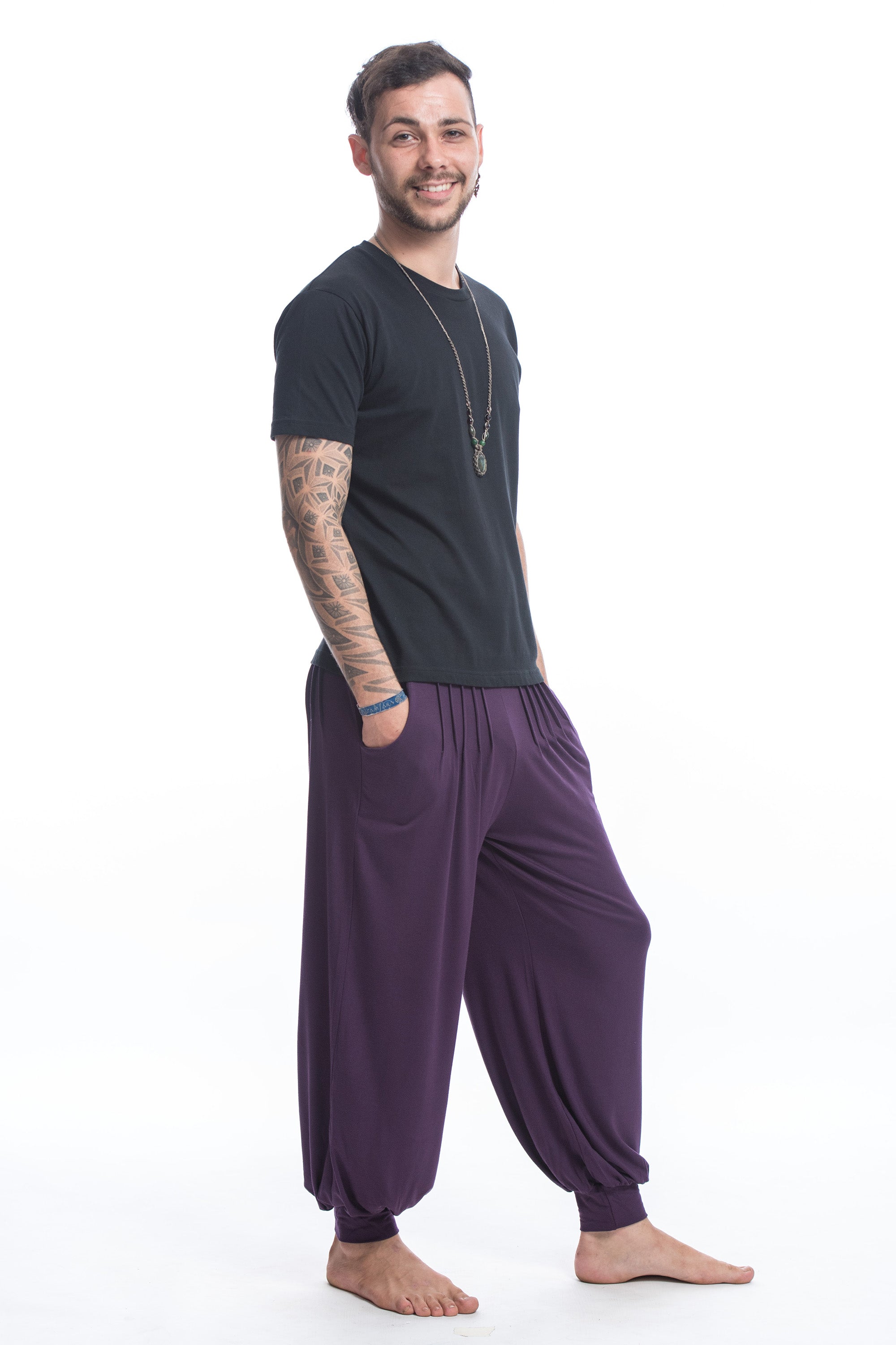 Soft Flex Mens Harem Pants in Solid Purple