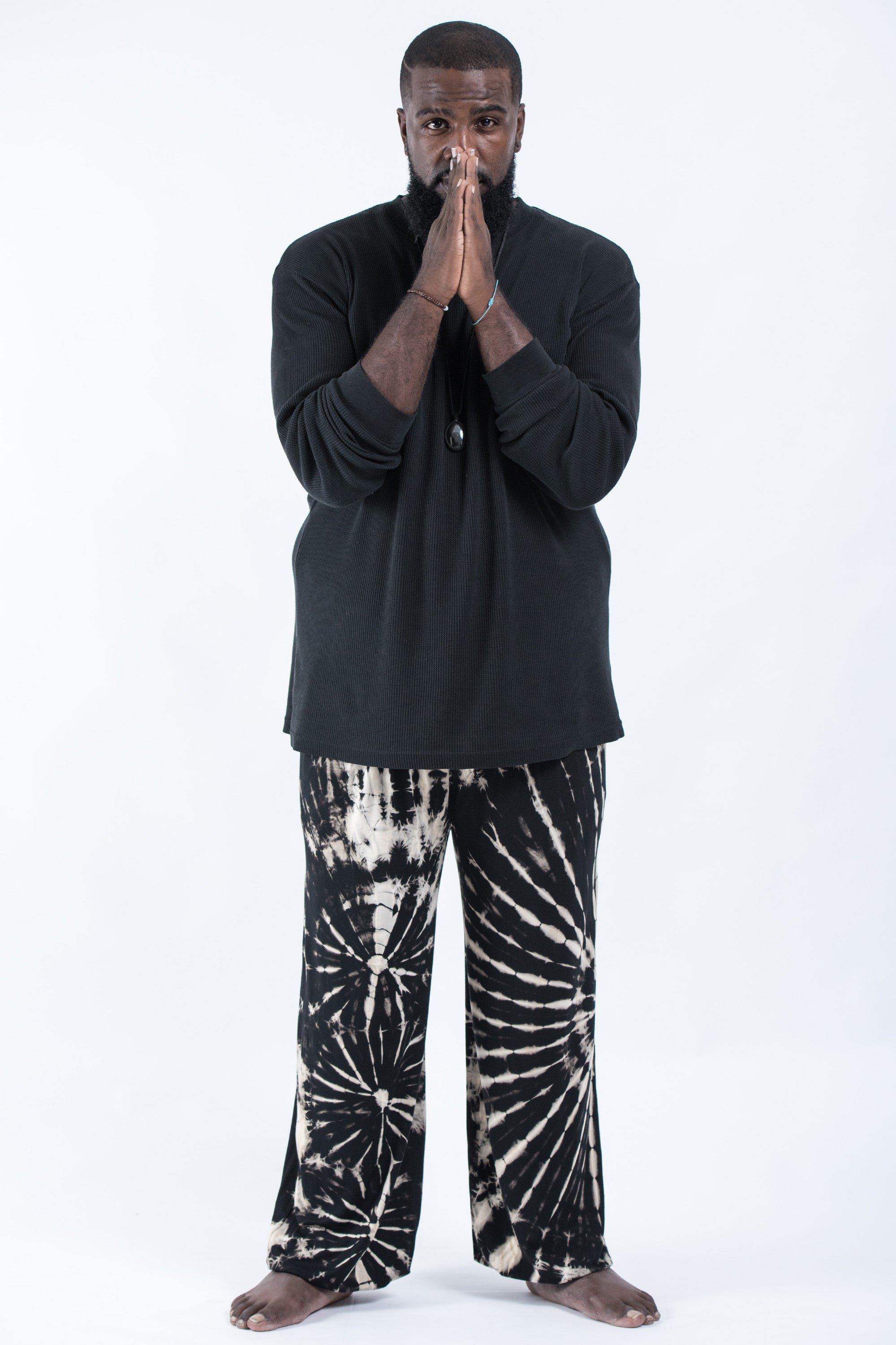 Plus Size Soft Flex Mens Tie Dye Harem Pants in Black and White