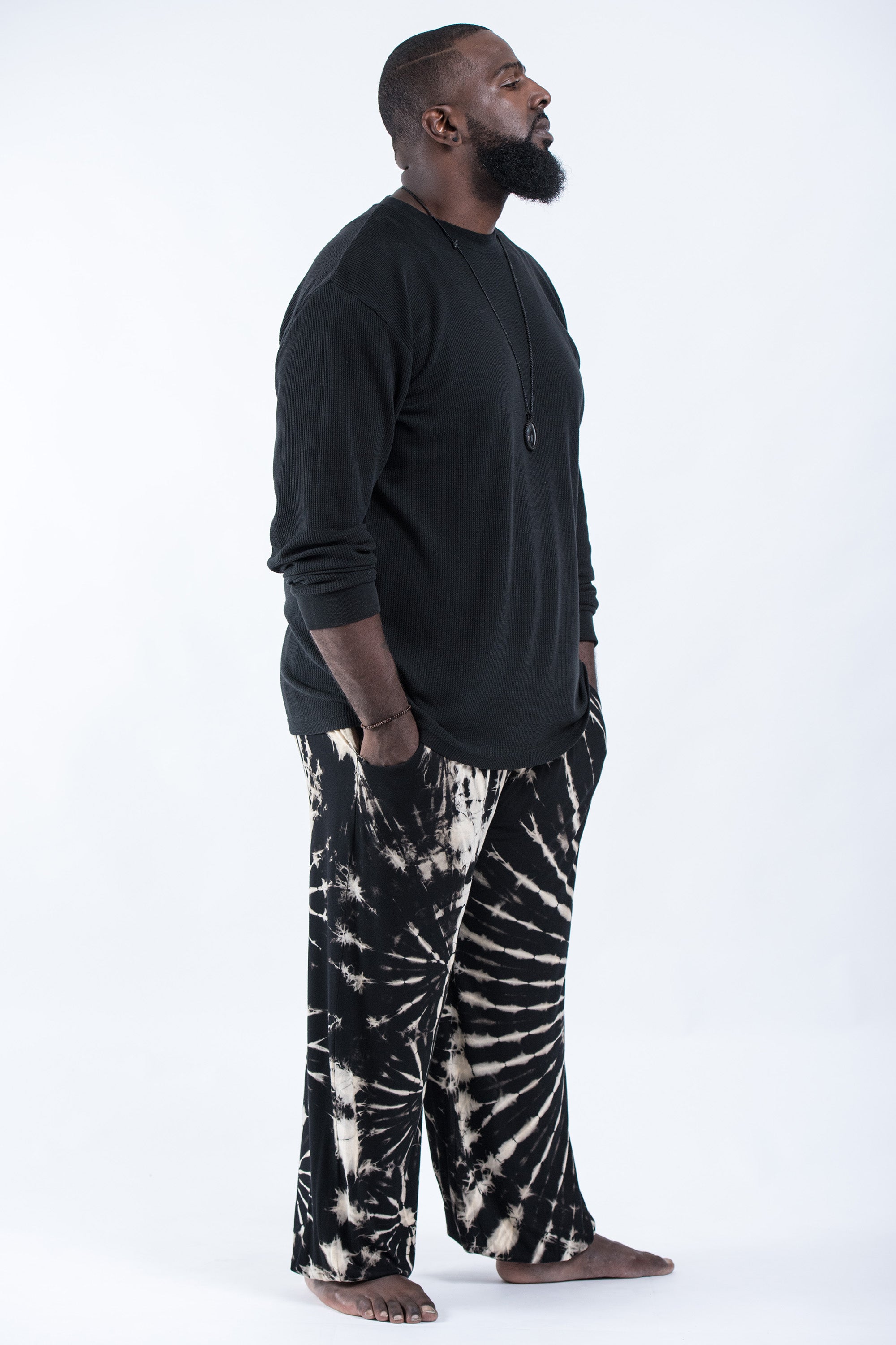 Plus Size Soft Flex Mens Tie Dye Harem Pants in Black and White