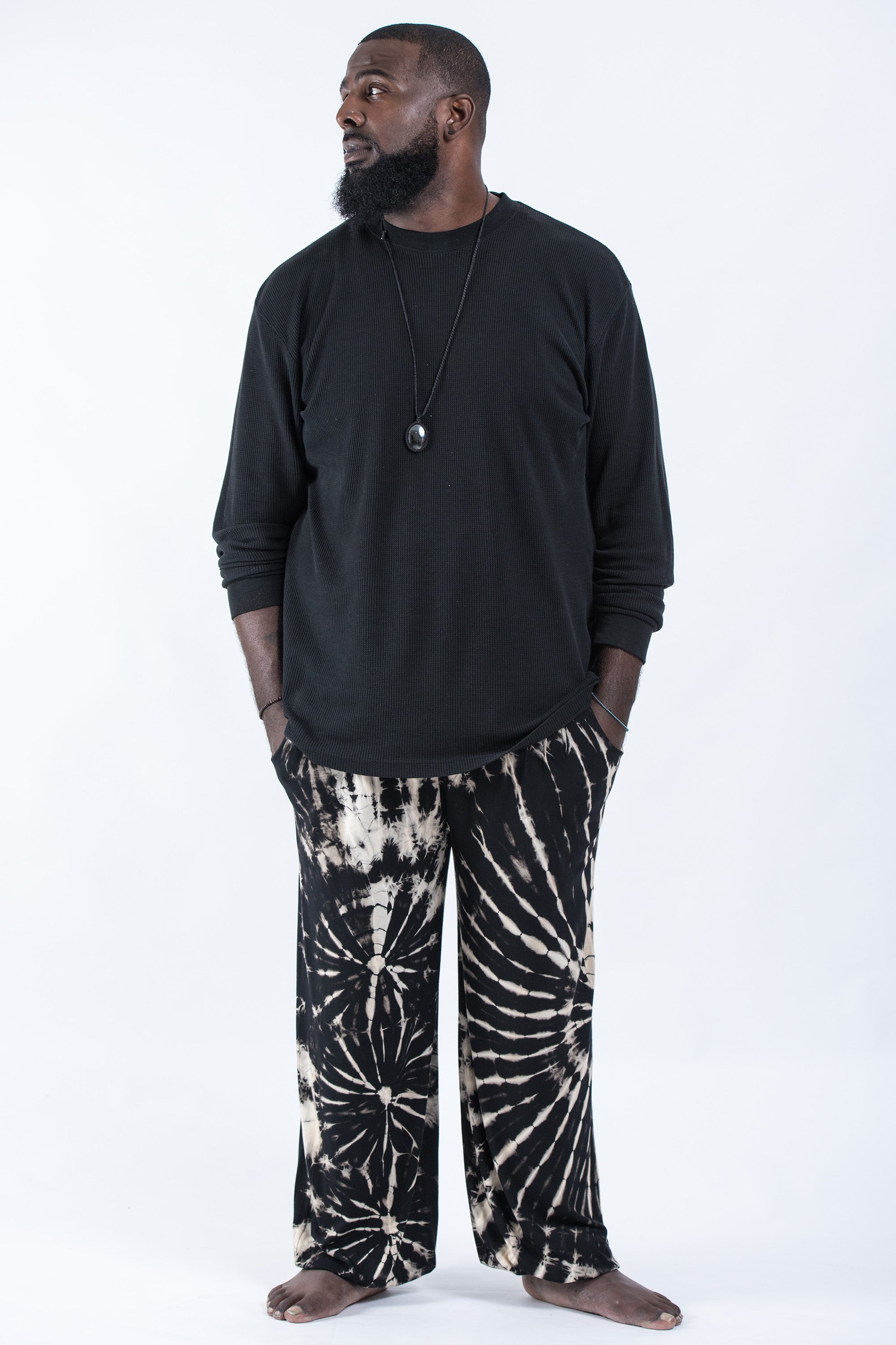 Plus Size Soft Flex Mens Tie Dye Harem Pants in Black and White