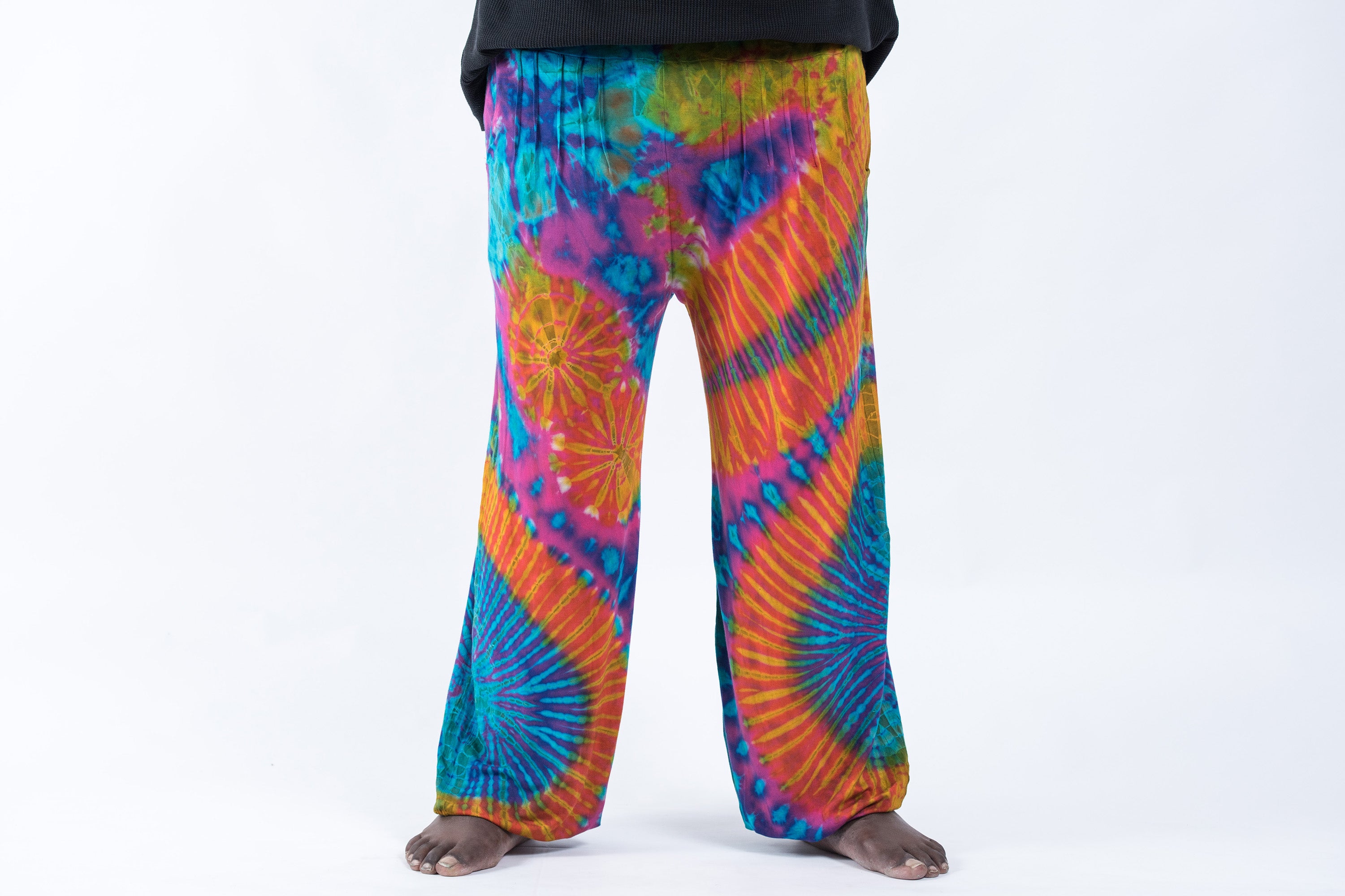 Plus Size Soft Flex Mens Tie Dye Harem Pants in Blue Orange