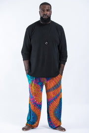 Plus Size Soft Flex Mens Tie Dye Harem Pants in Blue Orange
