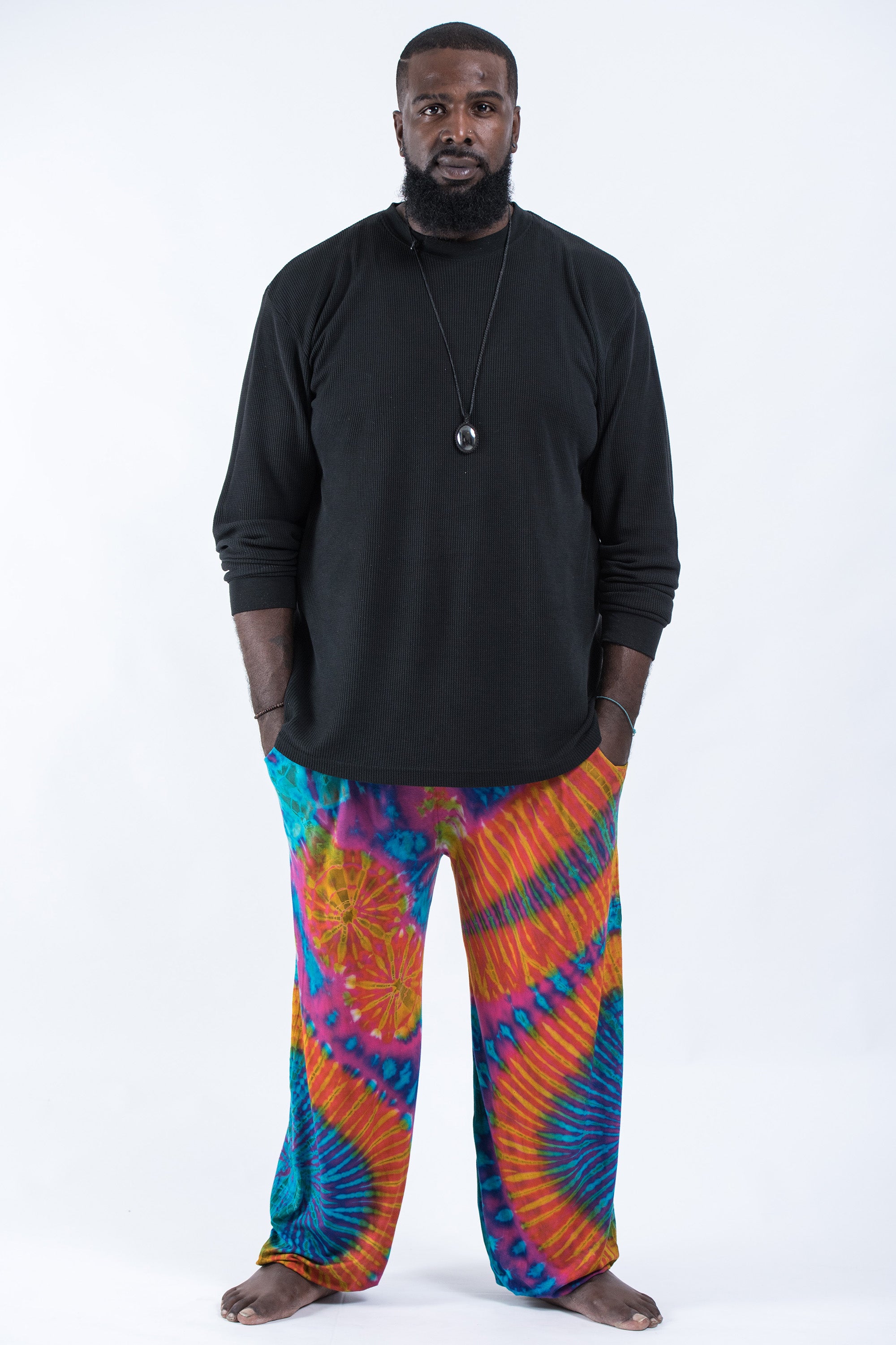 Plus Size Soft Flex Mens Tie Dye Harem Pants in Blue Orange