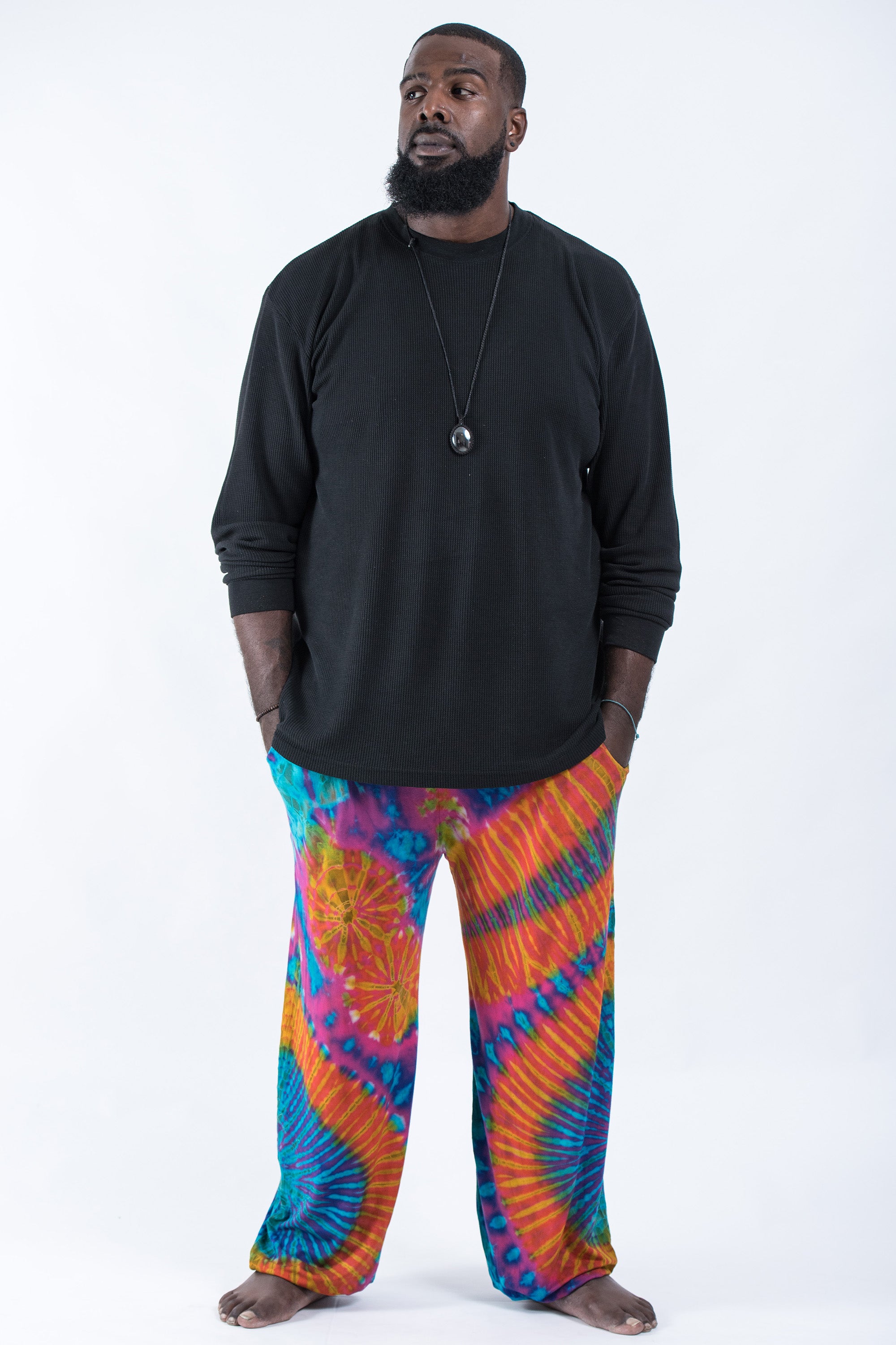 Plus Size Soft Flex Mens Tie Dye Harem Pants in Blue Orange