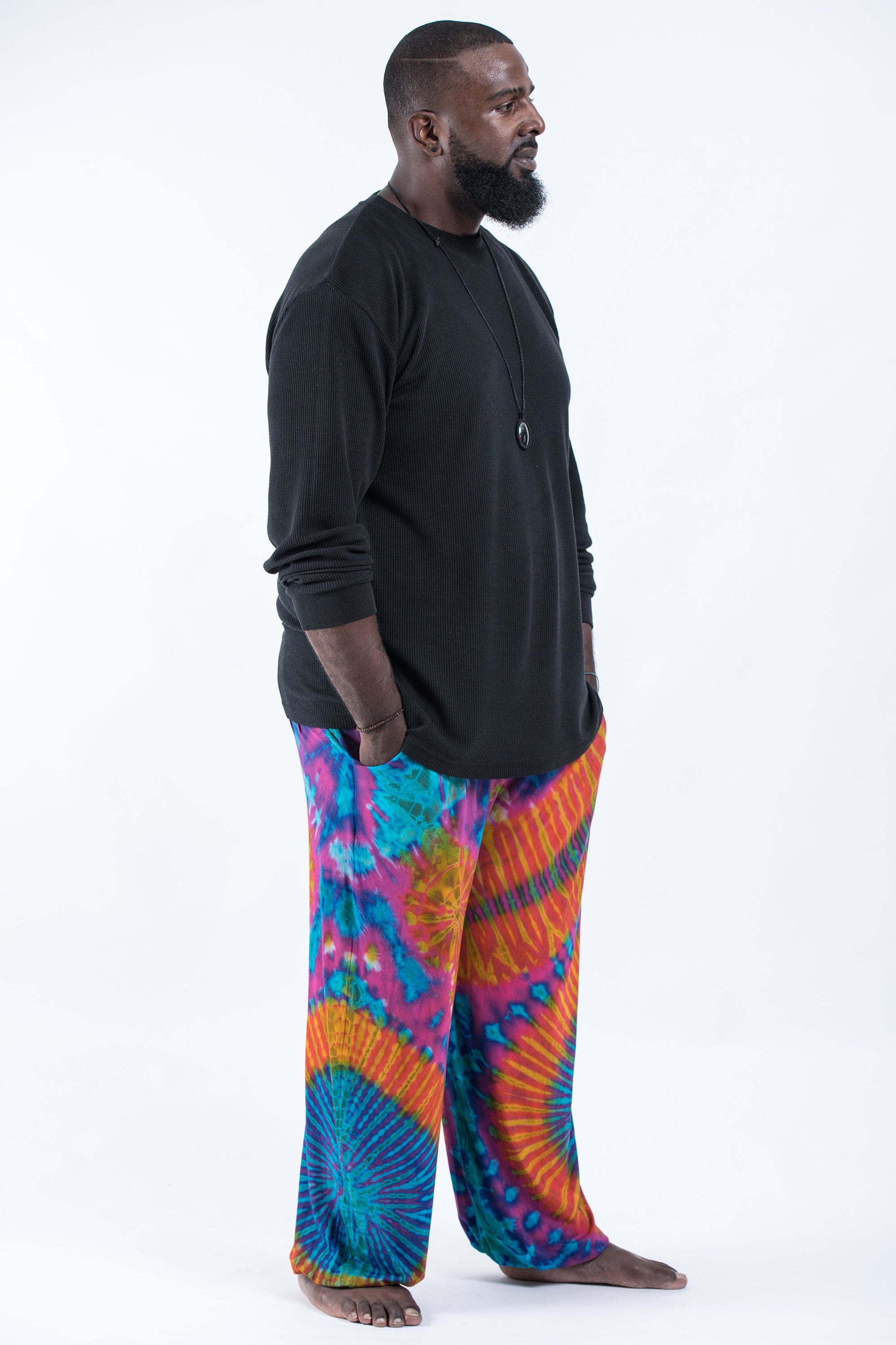 Plus Size Soft Flex Mens Tie Dye Harem Pants in Blue Orange