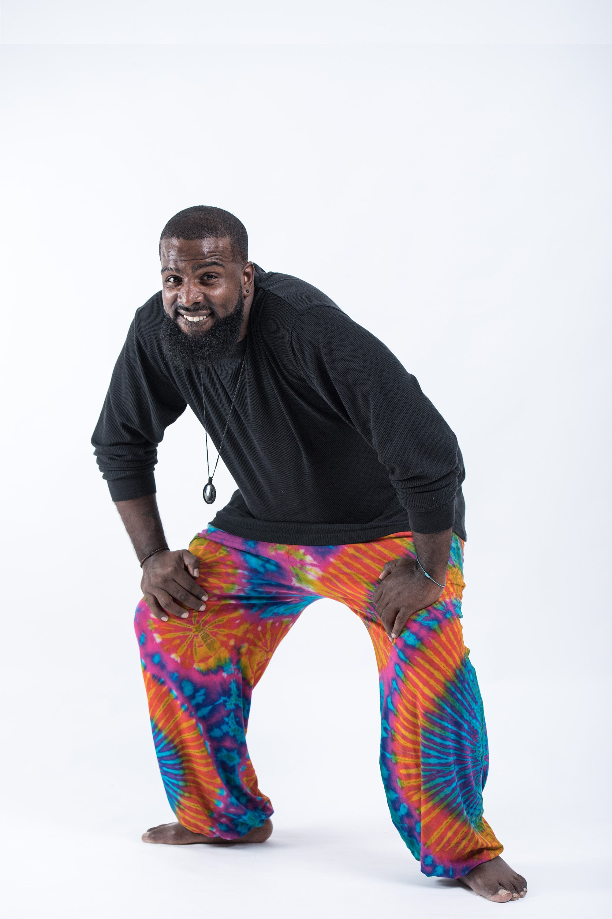 Plus Size Soft Flex Mens Tie Dye Harem Pants in Blue Orange
