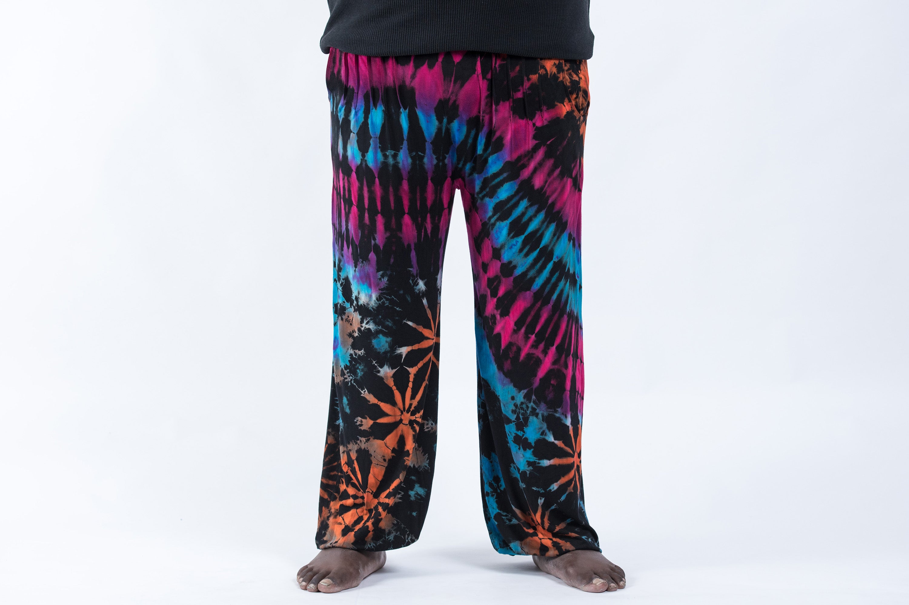 Plus Size Soft Flex Mens Tie Dye Harem Pants in Festival Black