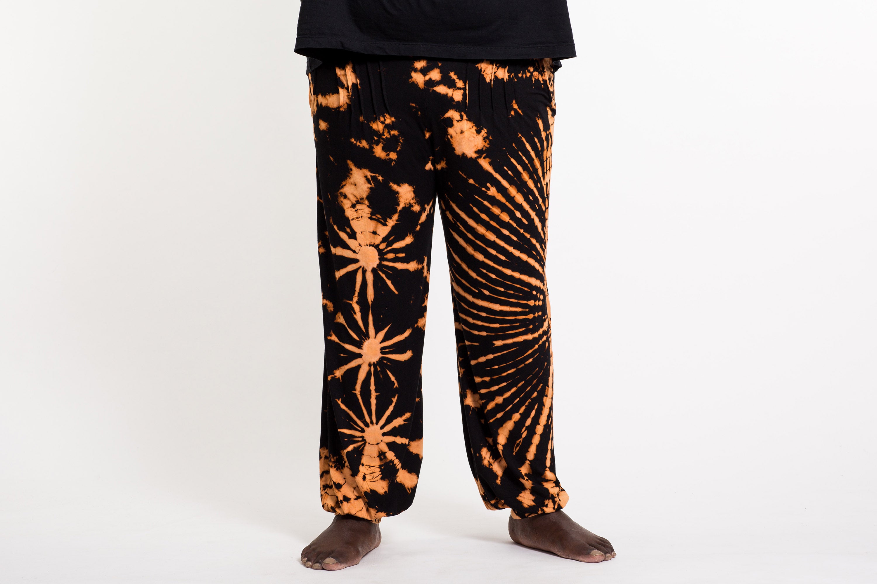 Plus Size Soft Flex Mens Tie Dye Harem Pants in Orange Black