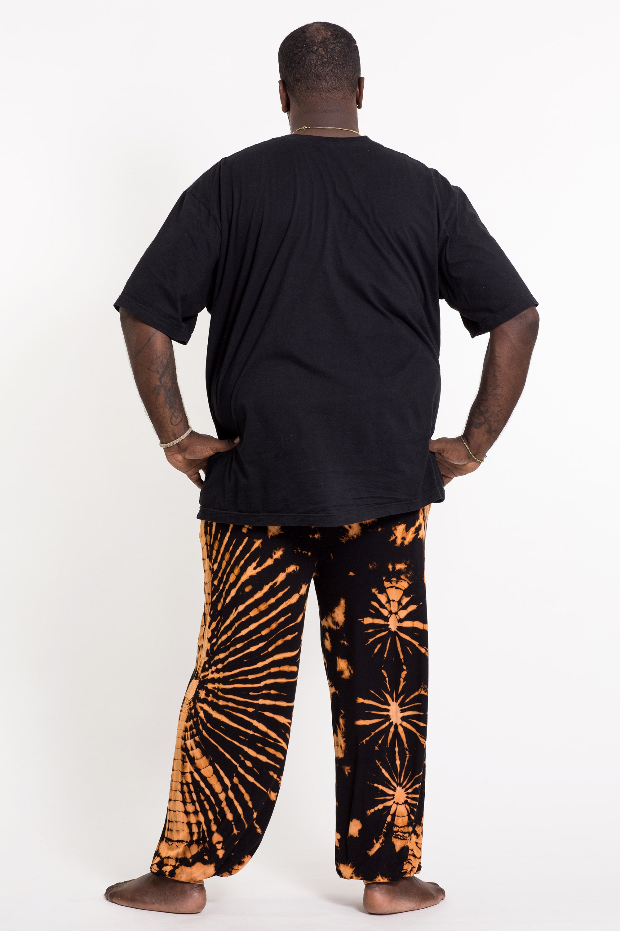 Plus Size Soft Flex Mens Tie Dye Harem Pants in Orange Black