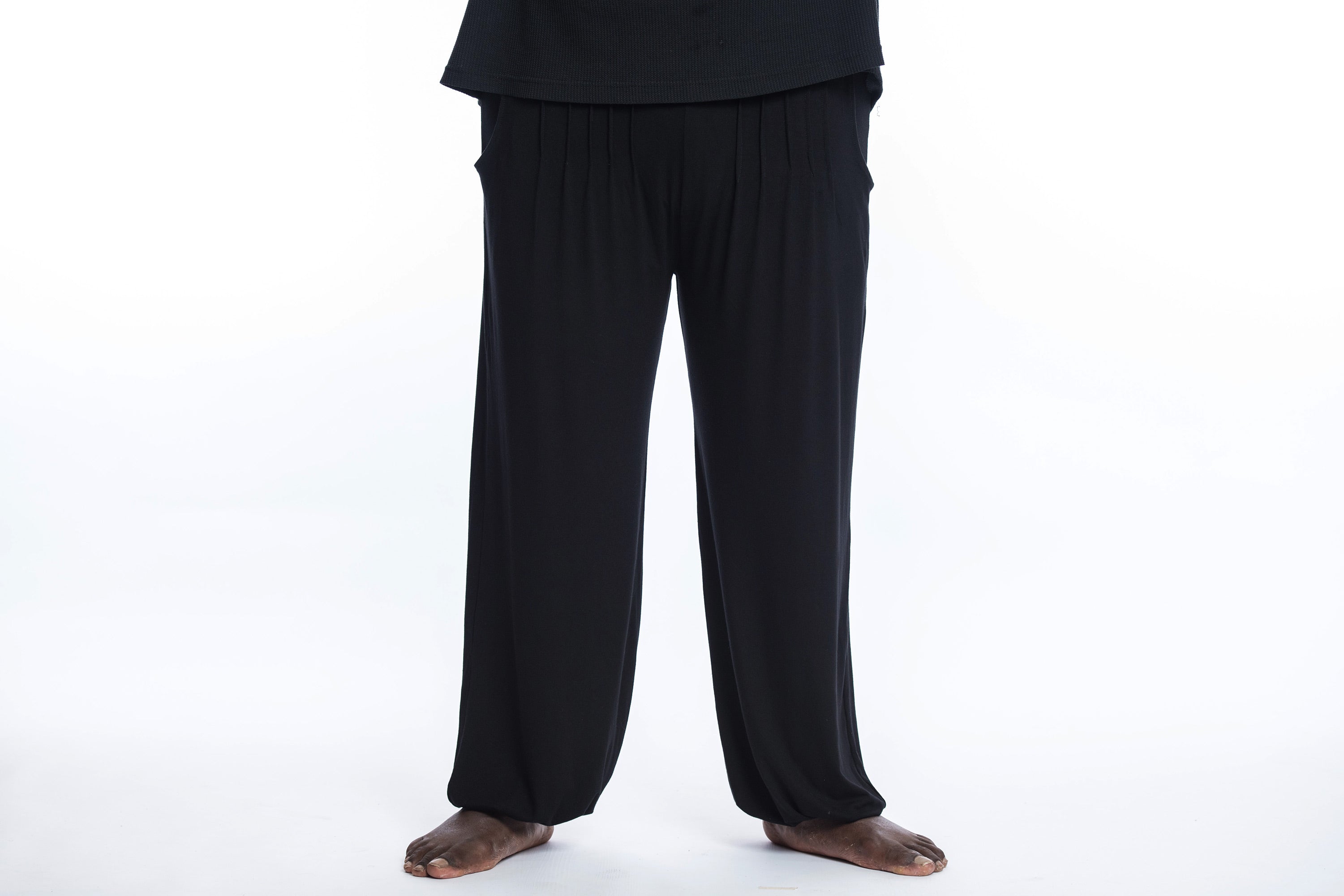 Plus Size Soft Flex Mens Harem Pants in Solid Black