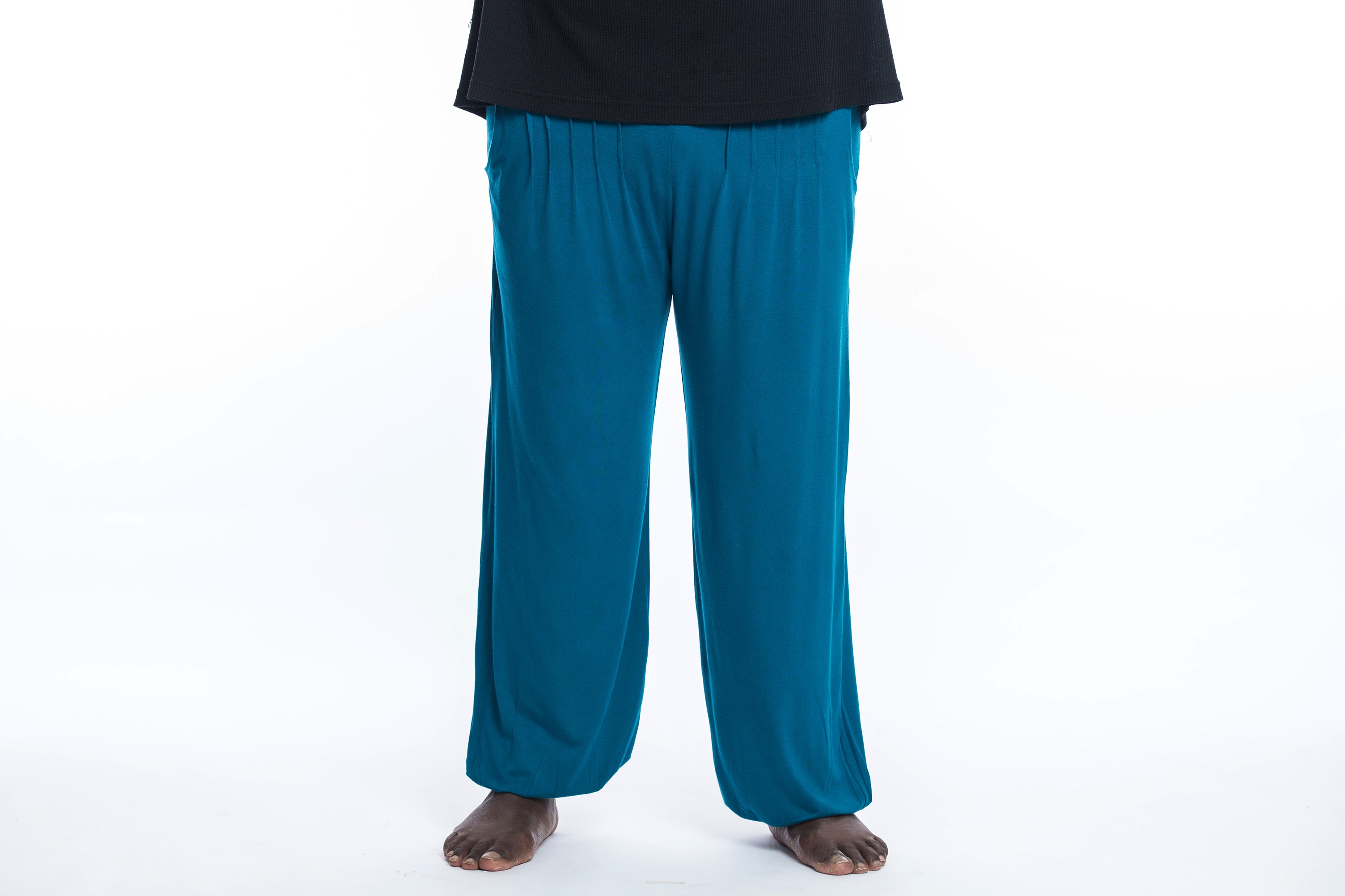 Plus Size Soft Flex Mens Harem Pants in Solid Blue