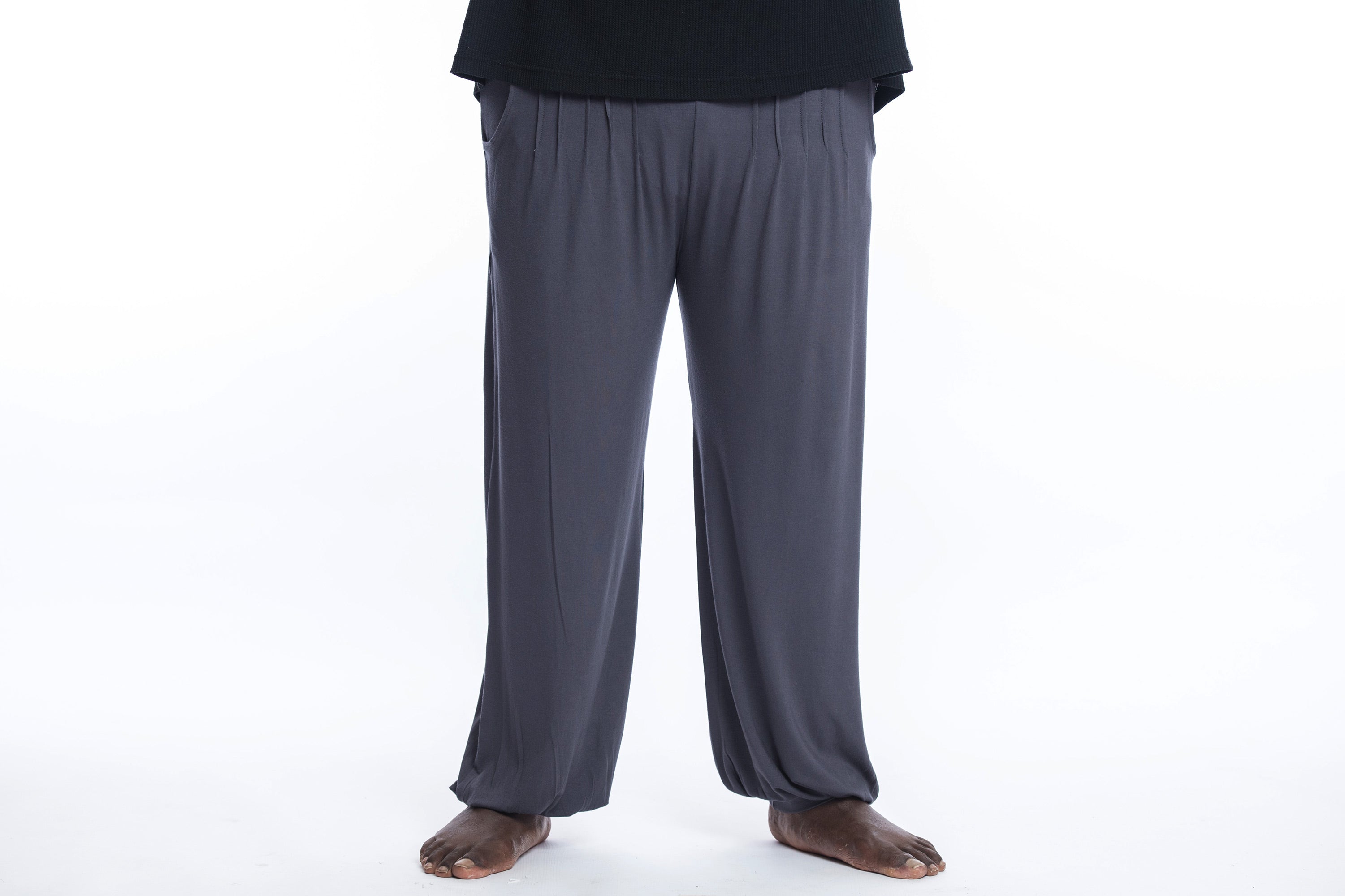 Plus Size Soft Flex Mens Harem Pants in Solid Gray
