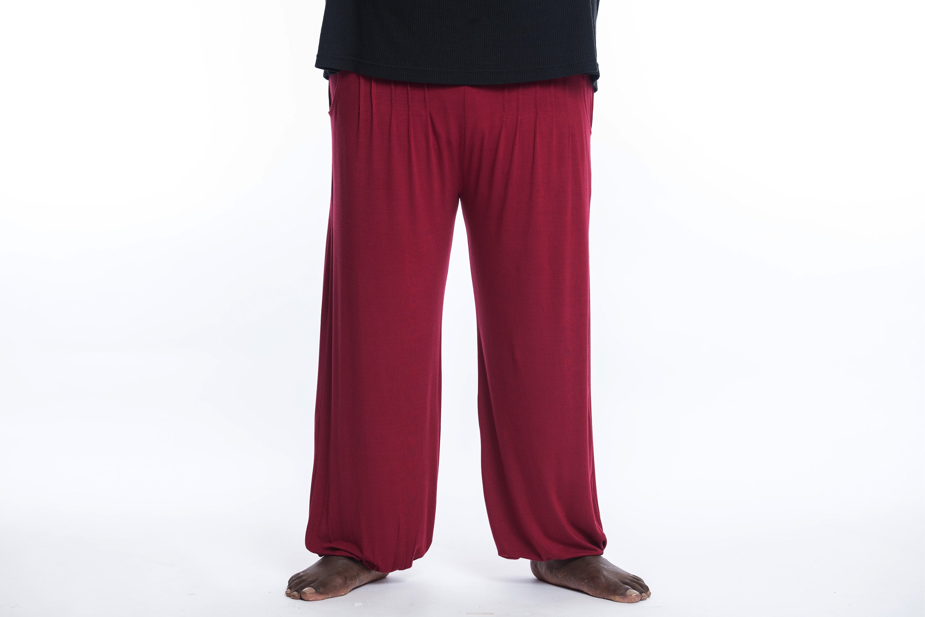 Plus Size Soft Flex Mens Harem Pants in Solid Red