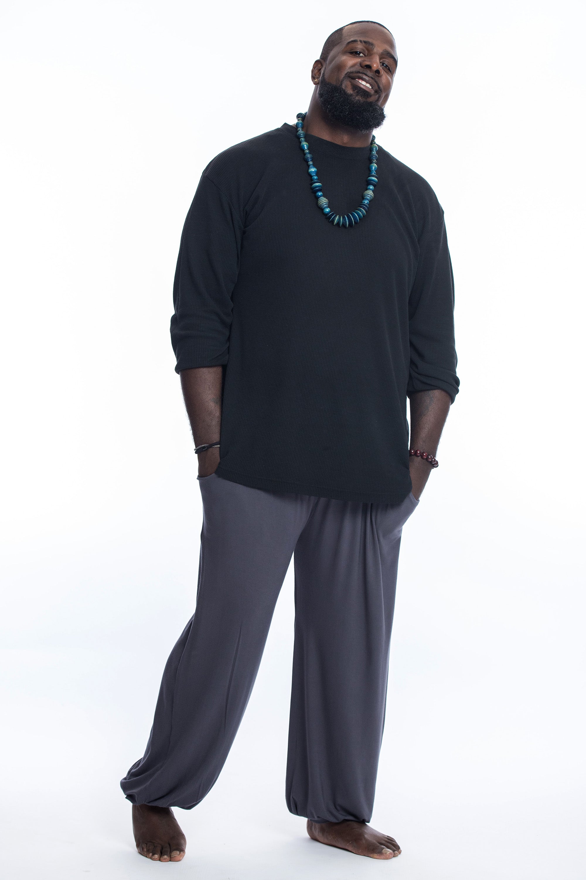 Plus Size Soft Flex Mens Harem Pants in Solid Gray