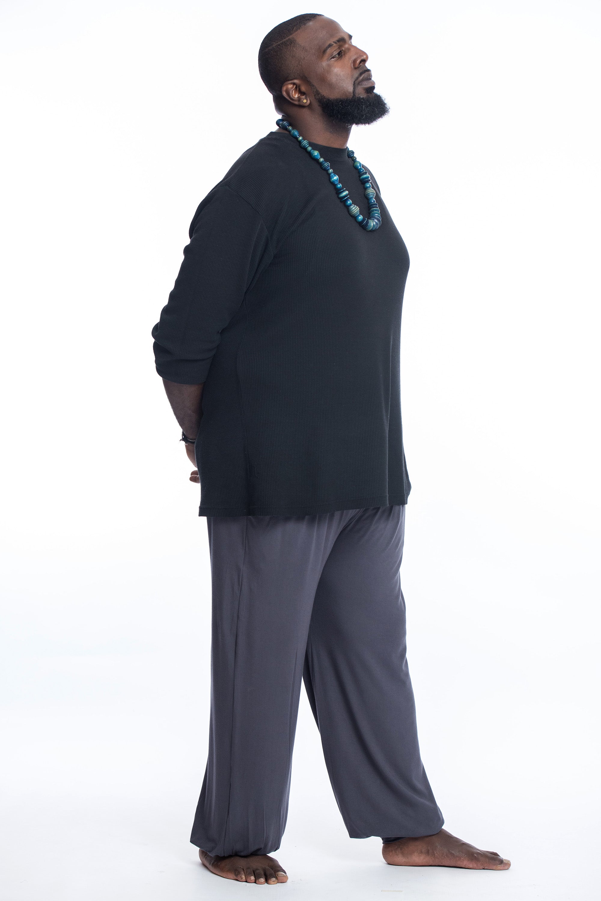 Plus Size Soft Flex Mens Harem Pants in Solid Gray