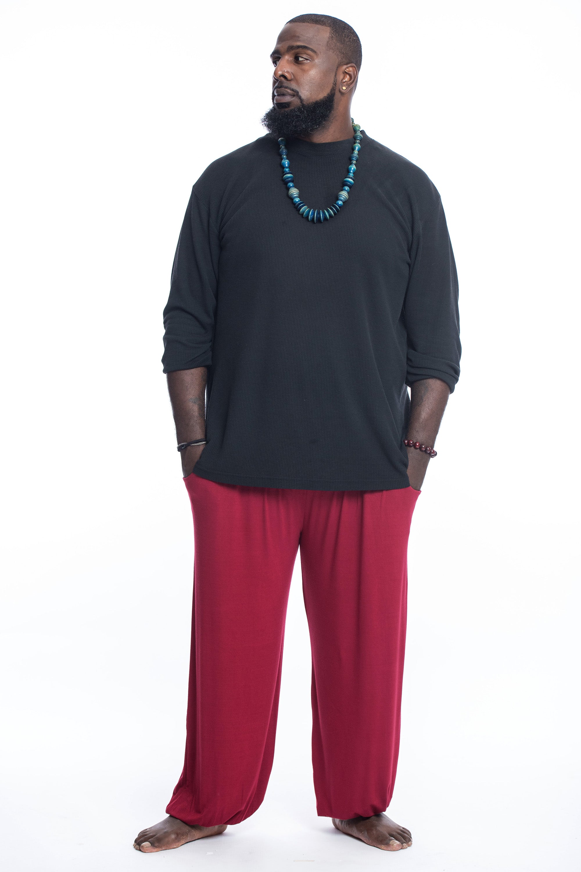 Plus Size Soft Flex Mens Harem Pants in Solid Red