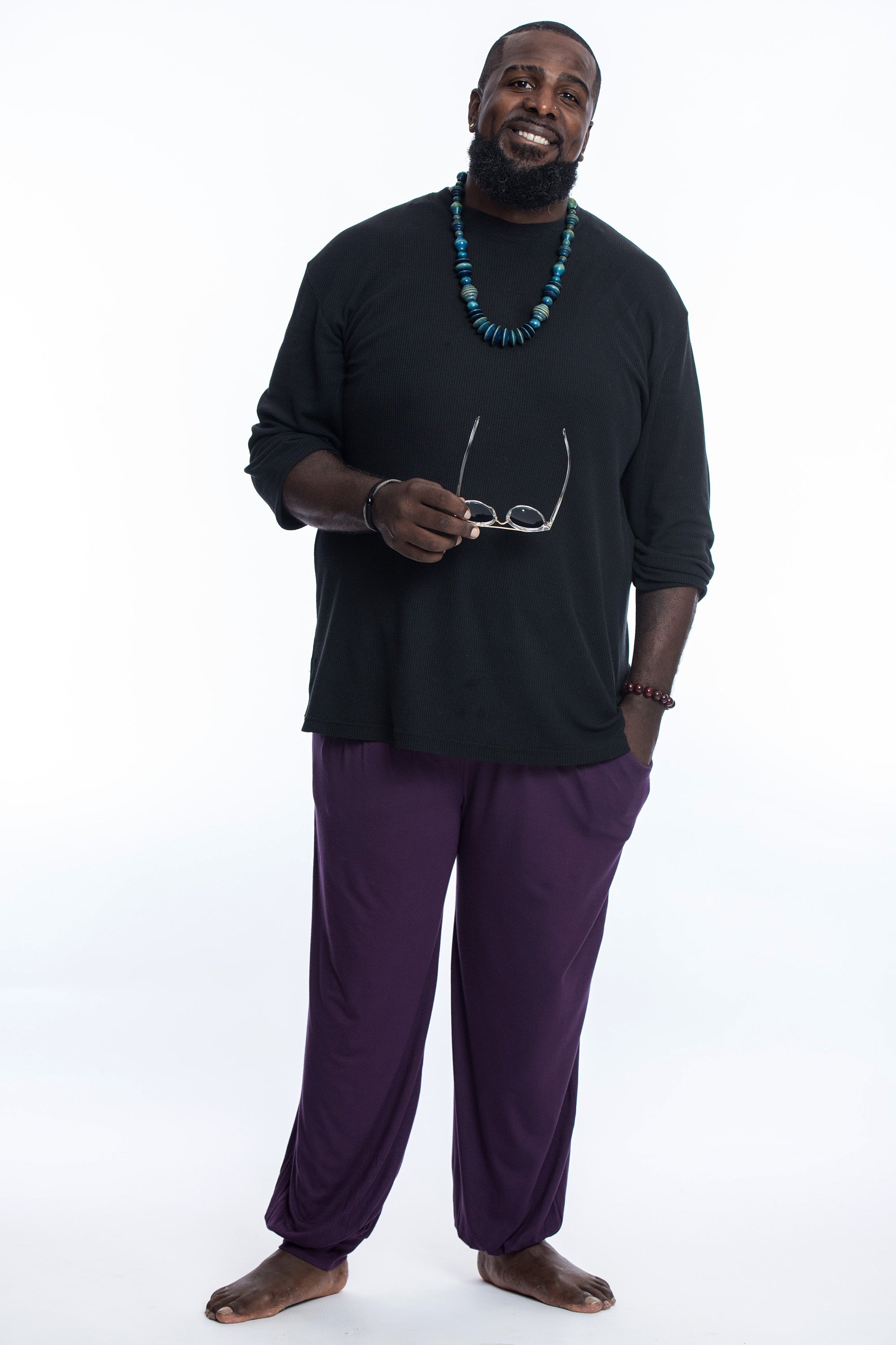 Plus Size Soft Flex Mens Harem Pants in Solid Purple