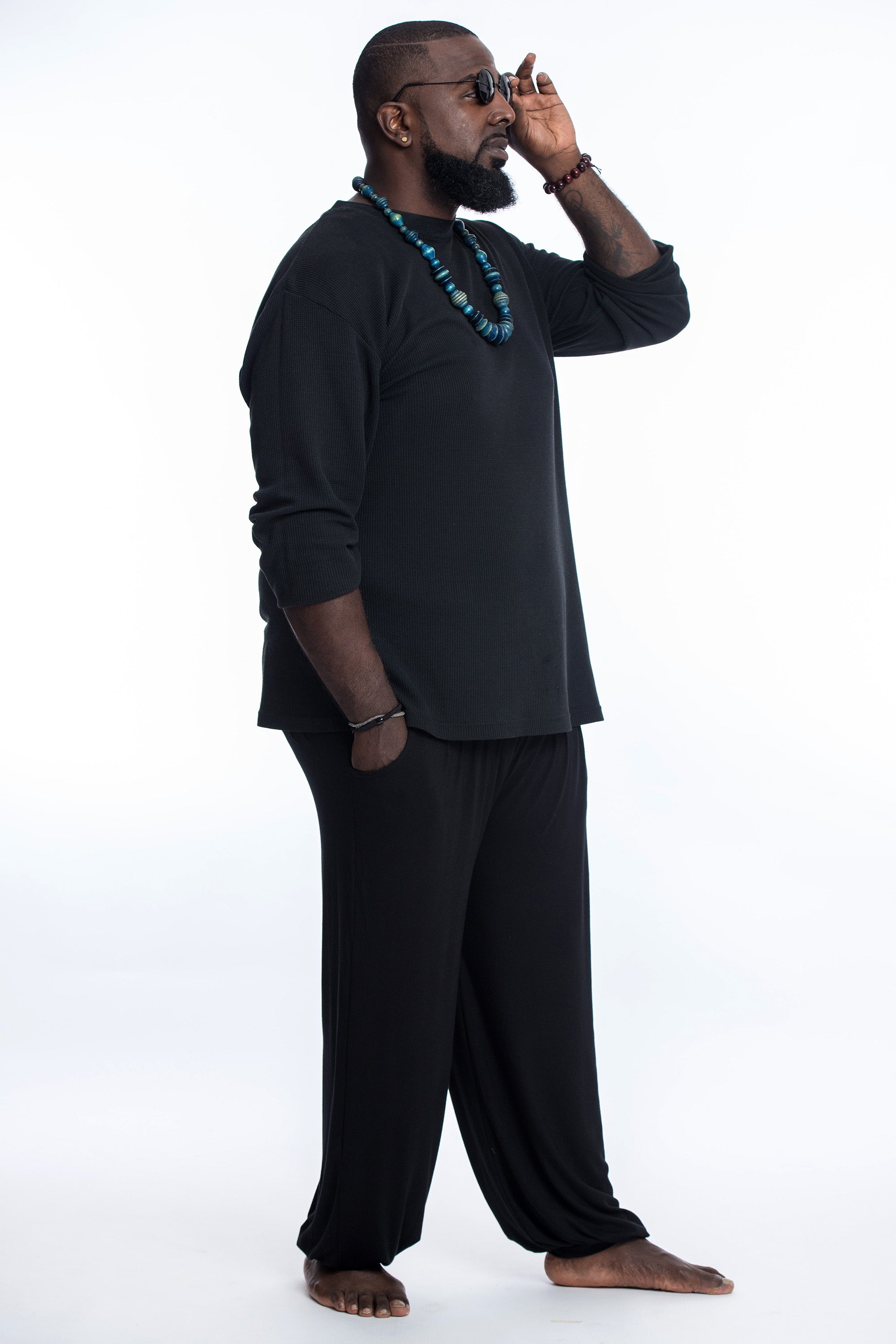 Plus Size Soft Flex Mens Harem Pants in Solid Black