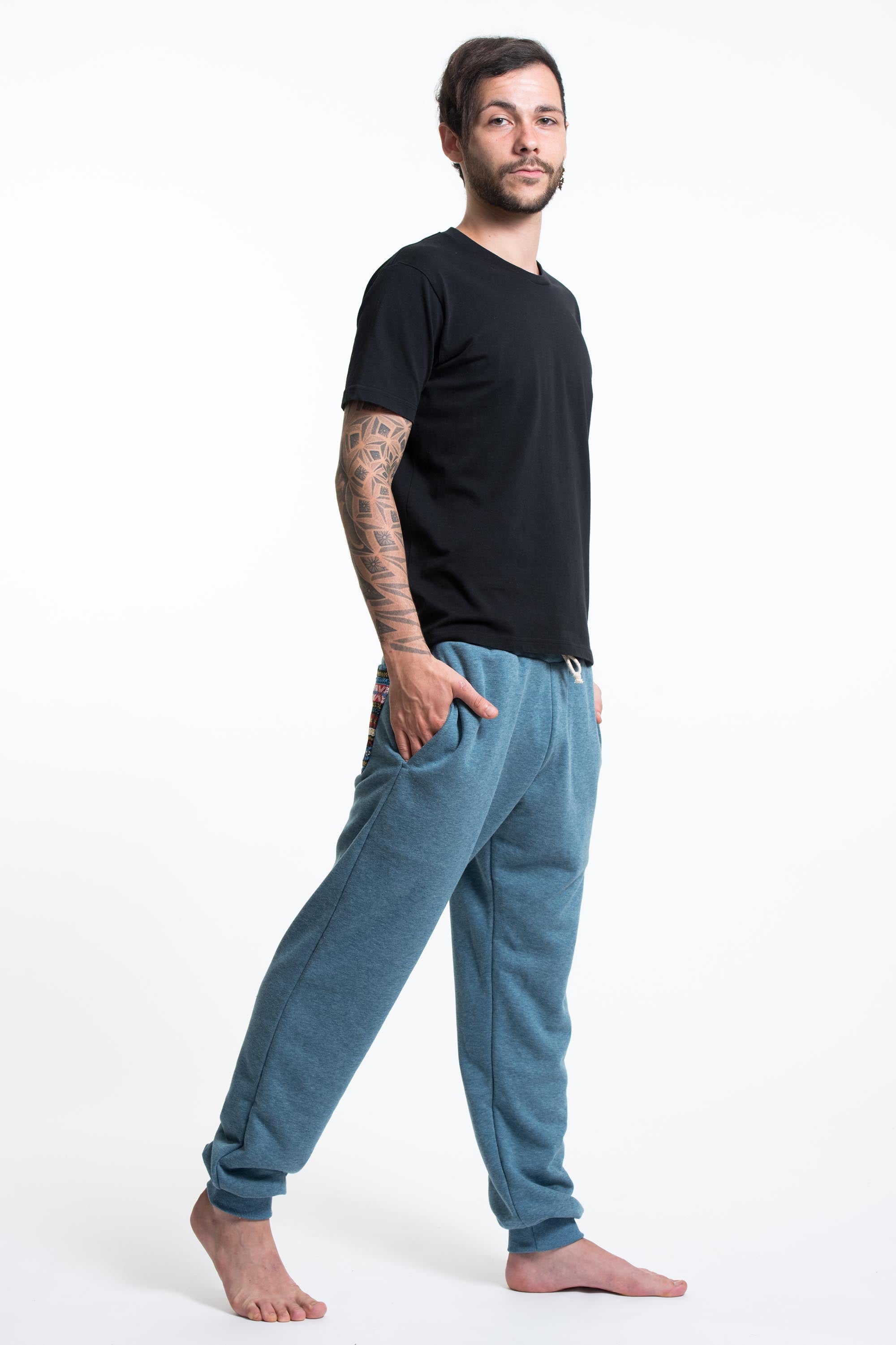 Men's Terry Pants with Aztec Pockets in Blue – Harem Pants