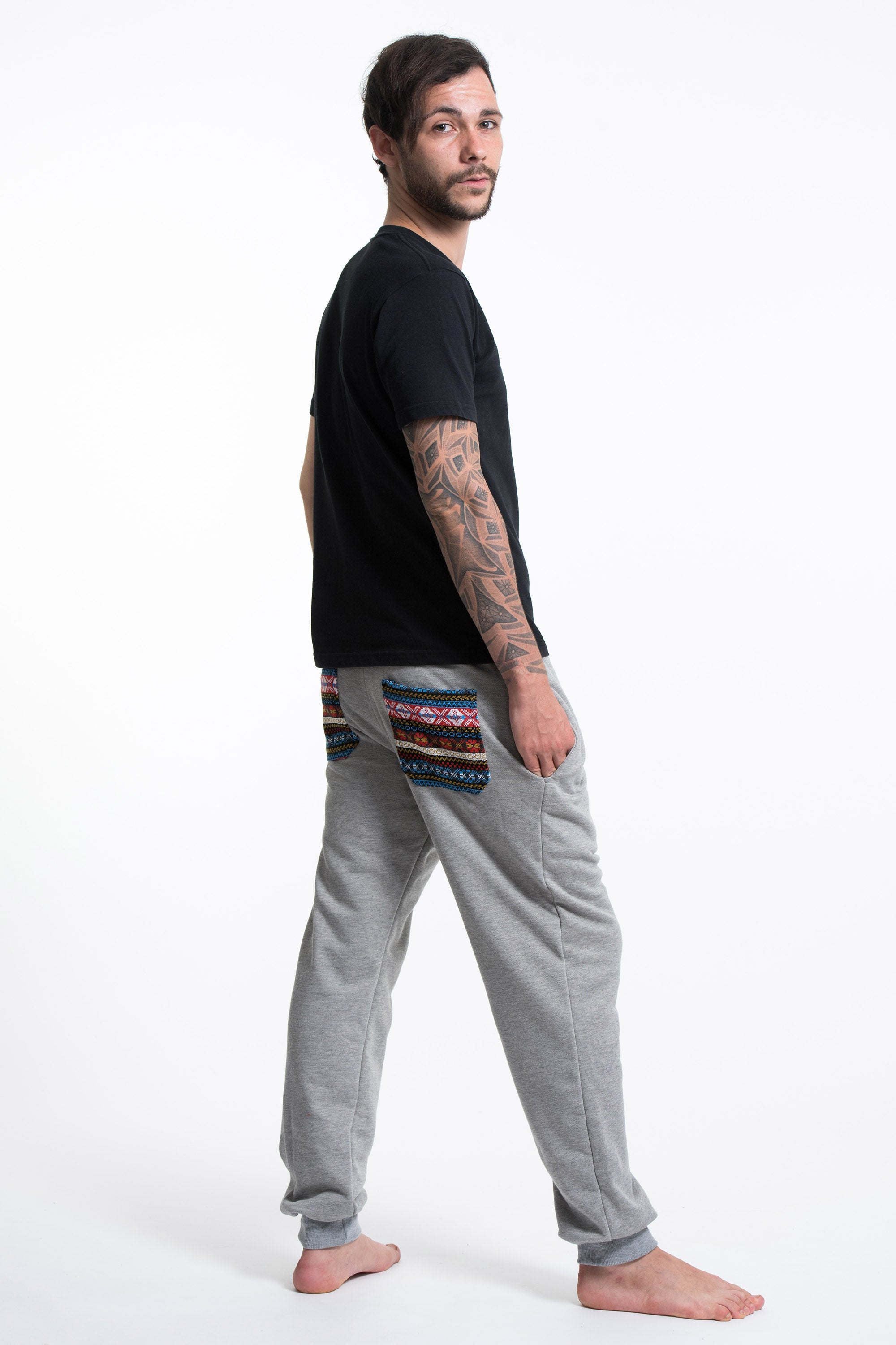 Men's Terry Pants with Aztec Pockets in Gray (Size S - XL )