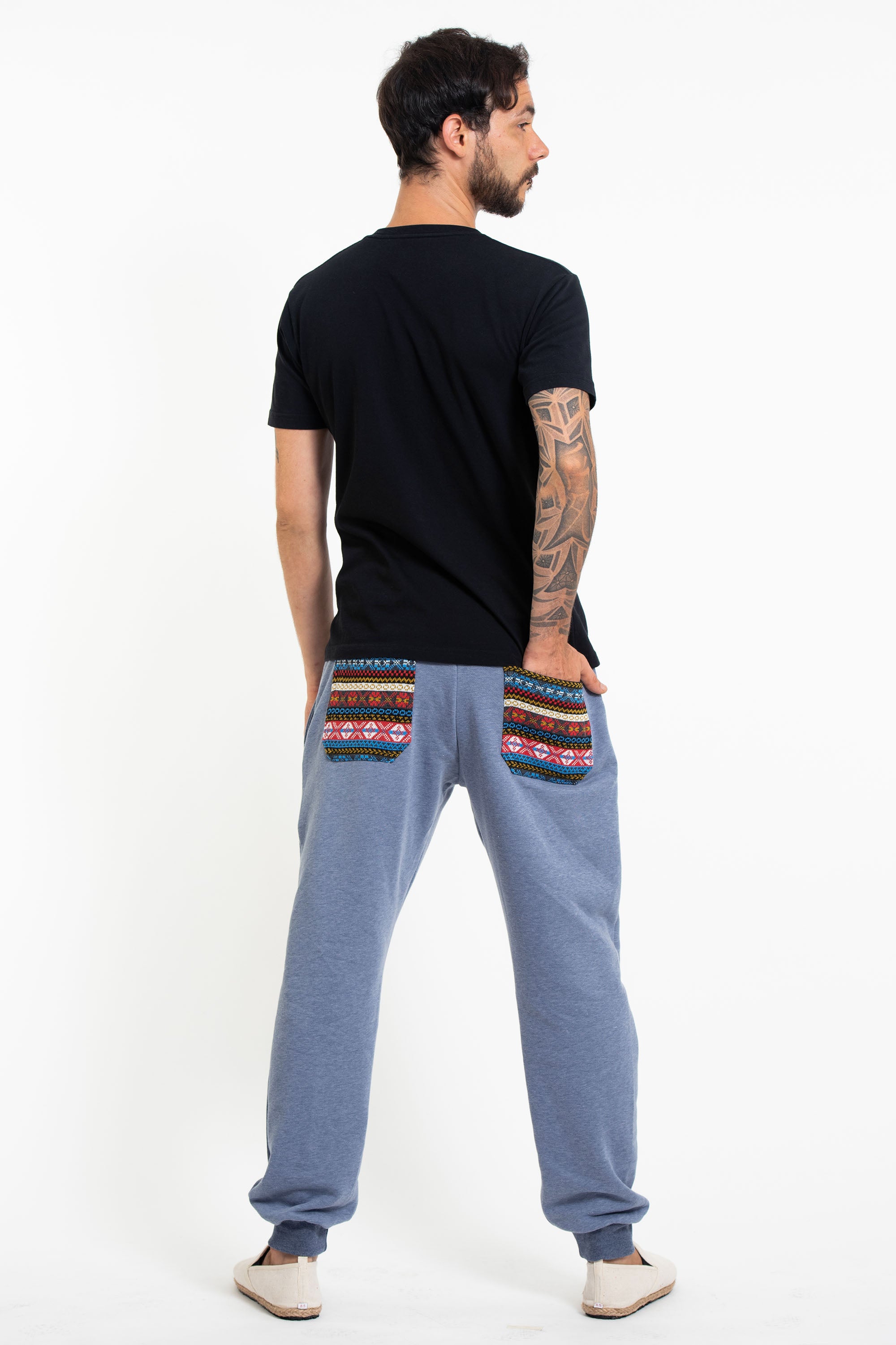 Men's Terry Pants with Aztec Pockets in Light Blue (Size S - XL )