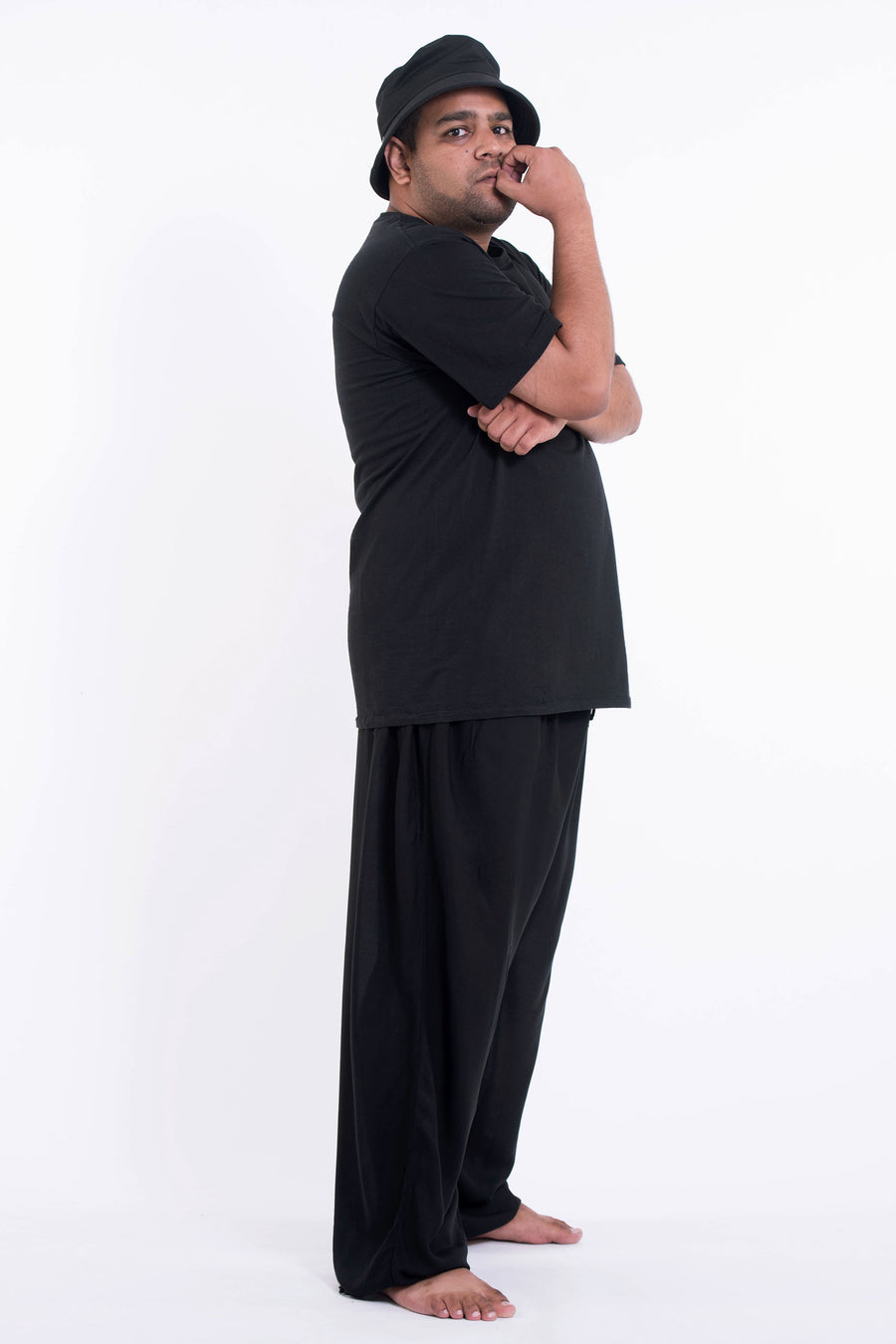 Plus Size Solid Color Drawstring Men's Yoga Massage Pants in Black