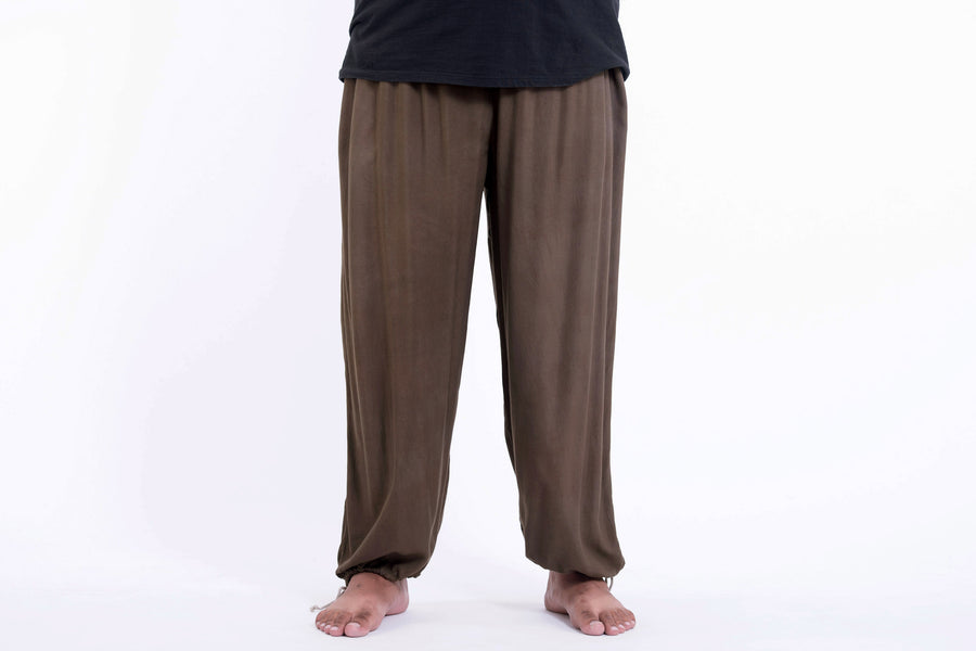 Plus Size Solid Color Drawstring Men's Yoga Massage Pants in Brown