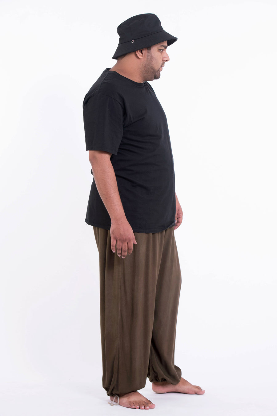 Plus Size Solid Color Drawstring Men's Yoga Massage Pants in Brown