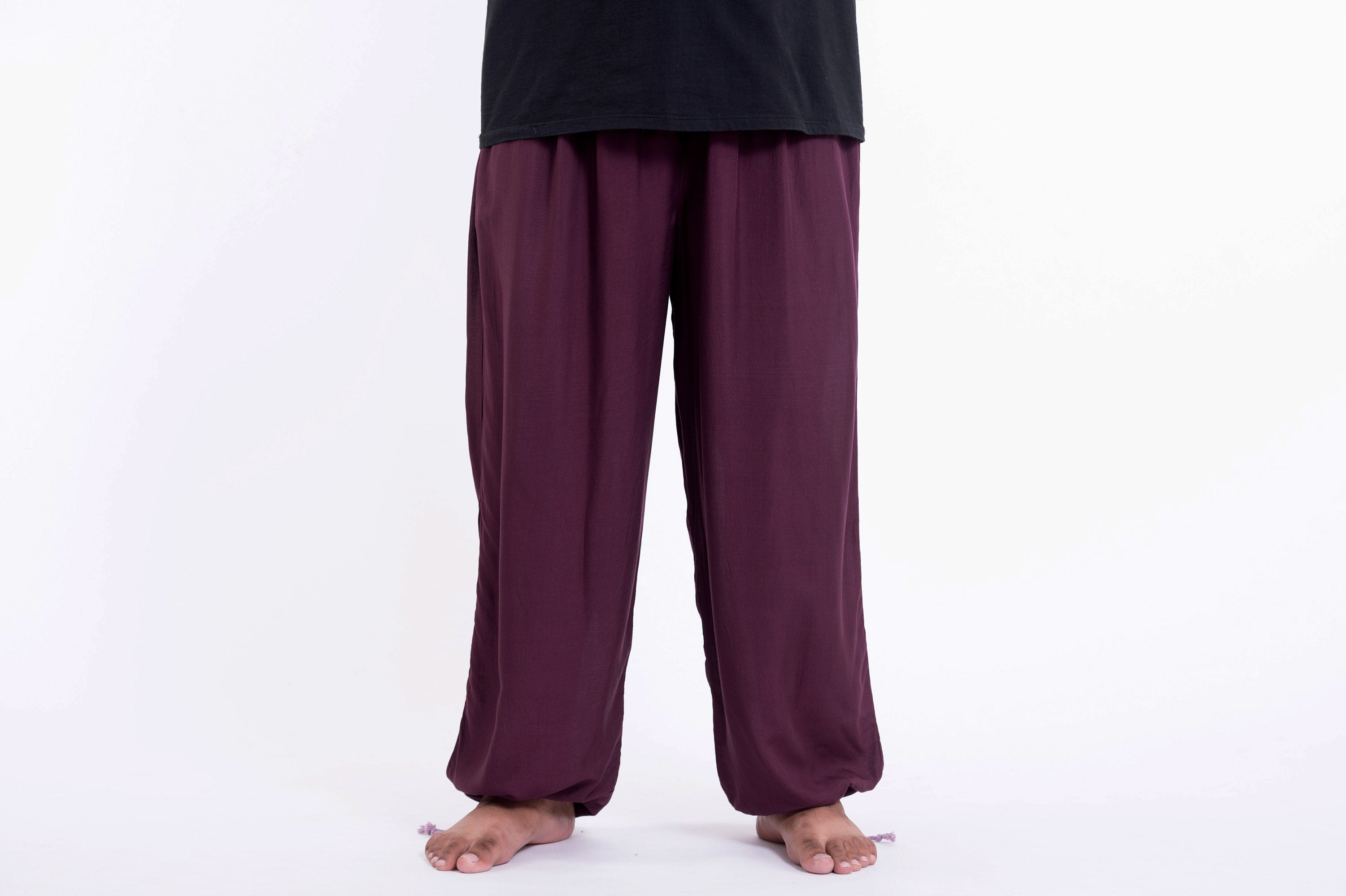 Plus Size Solid Color Drawstring Men's Yoga Pants in Dark Purple