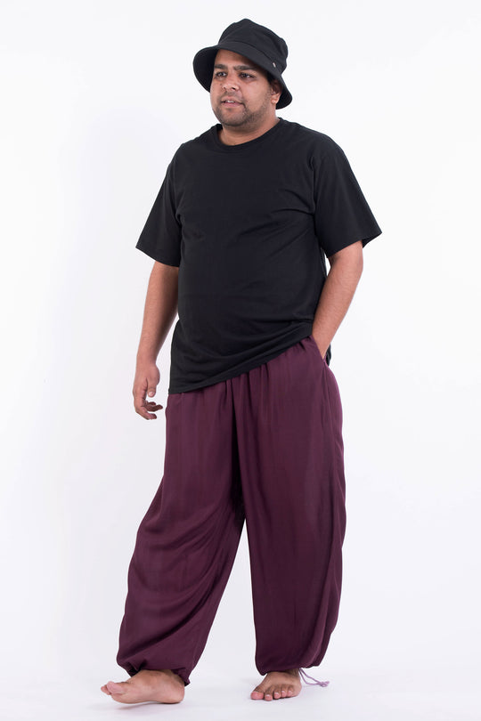 Plus Size Solid Color Drawstring Men's Yoga Pants in Dark Purple