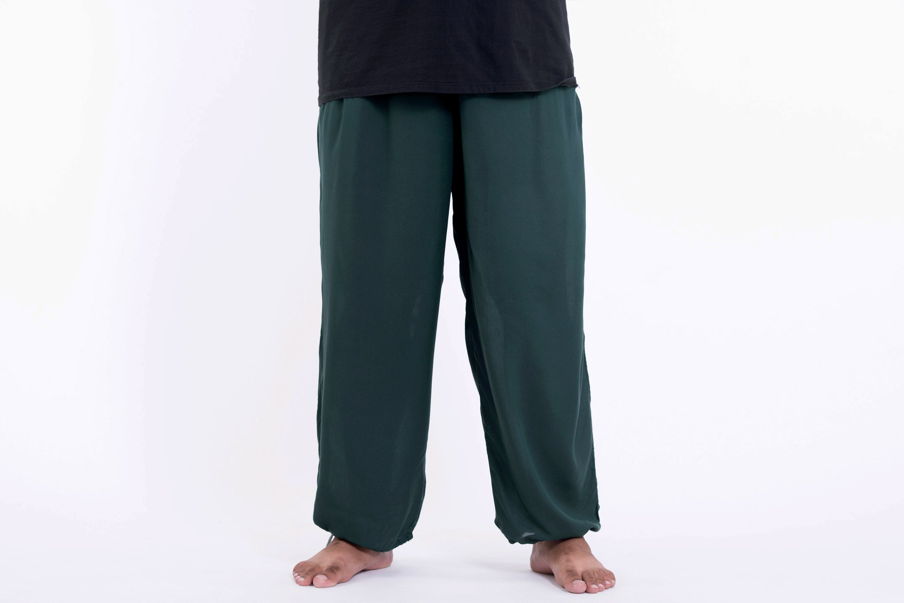 Plus Size Solid Color Drawstring Men's Yoga Massage Pants in Dark Teal