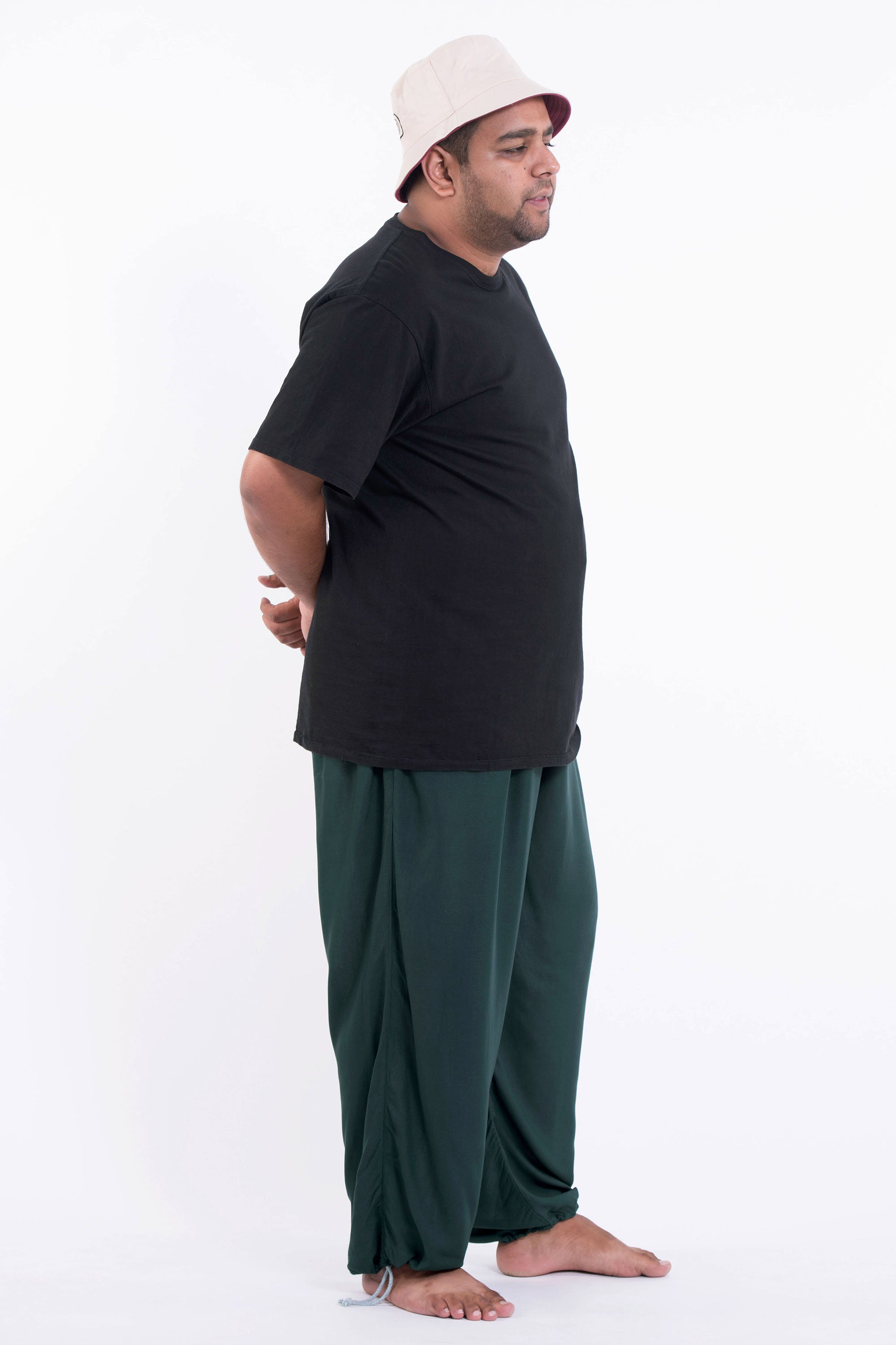 Plus Size Solid Color Drawstring Men's Yoga Massage Pants in Dark Teal